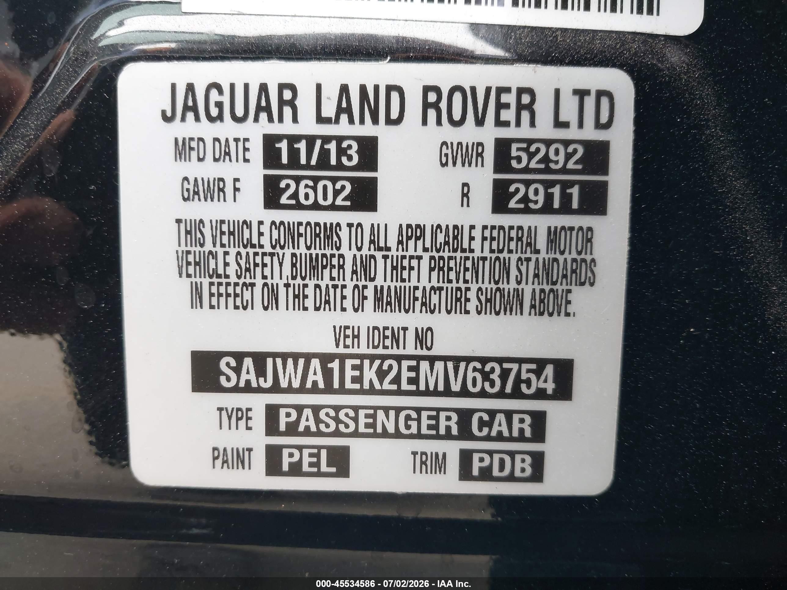 2014 Jaguar Xj Xjr Черный vin: SAJWA1EK2EMV63754