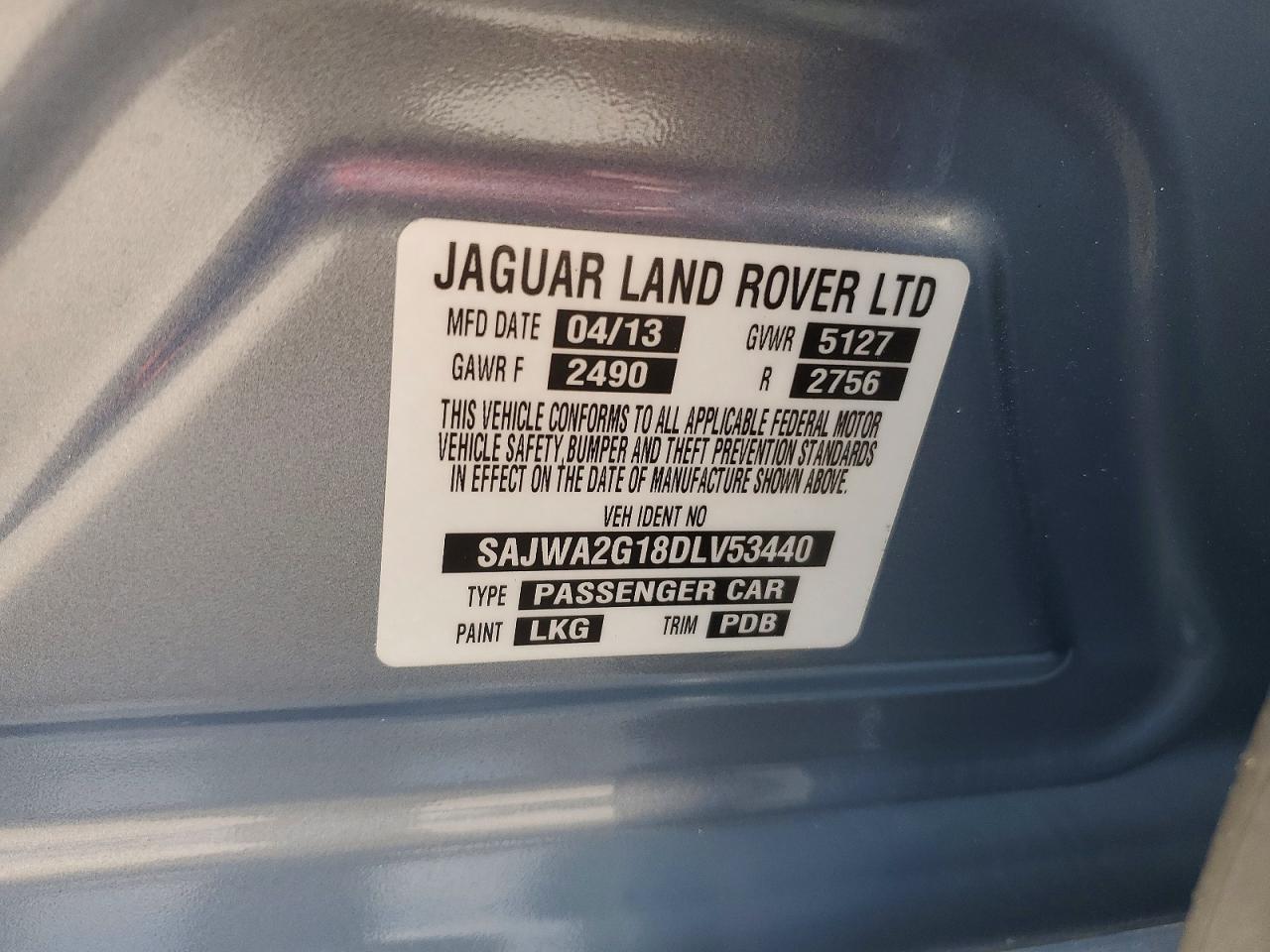 2013 Jaguar Xjl Portfolio Blue vin: SAJWA2G18DLV53440