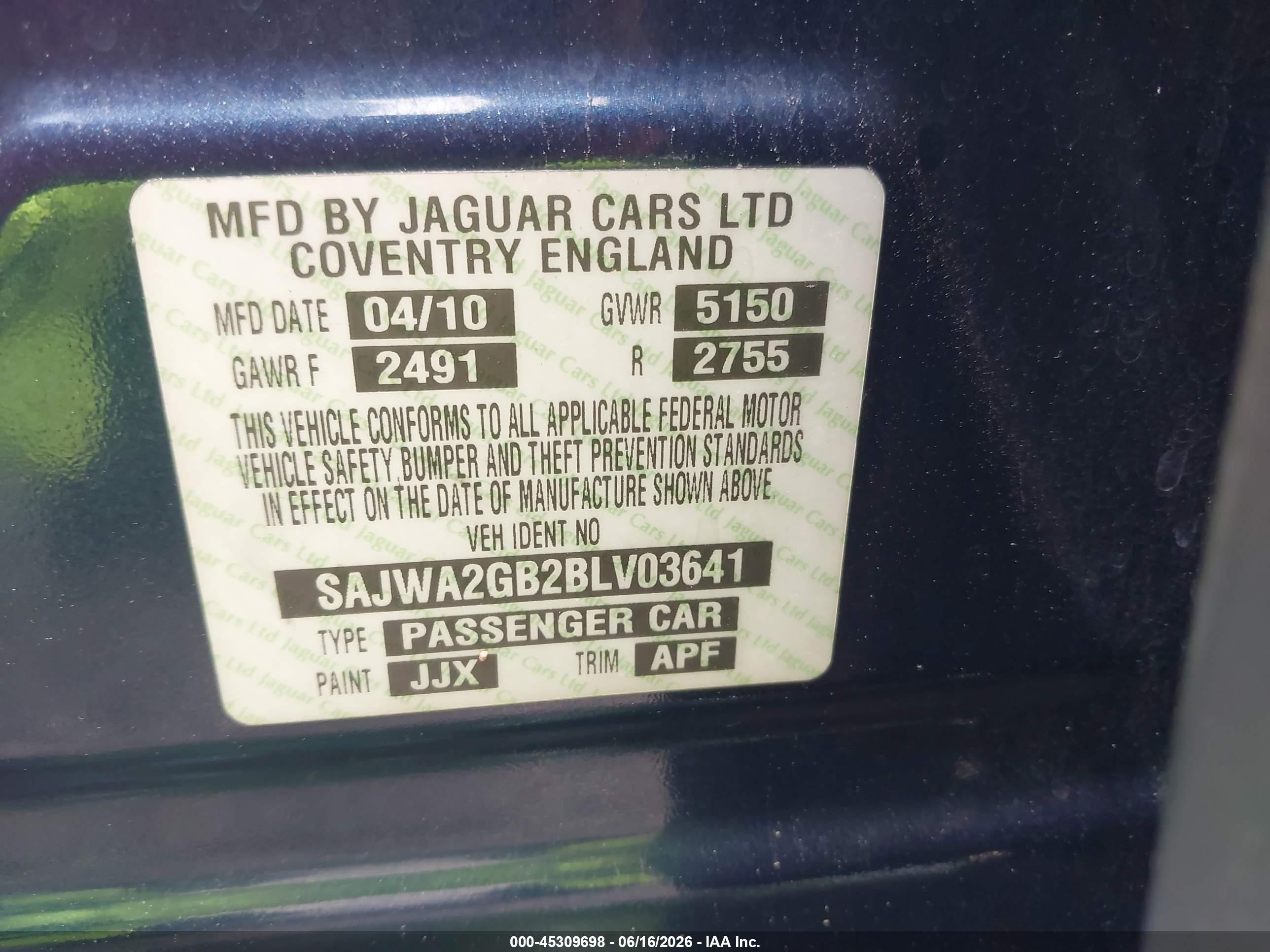 2011 Jaguar Xj Xjl Blue vin: SAJWA2GB2BLV03641