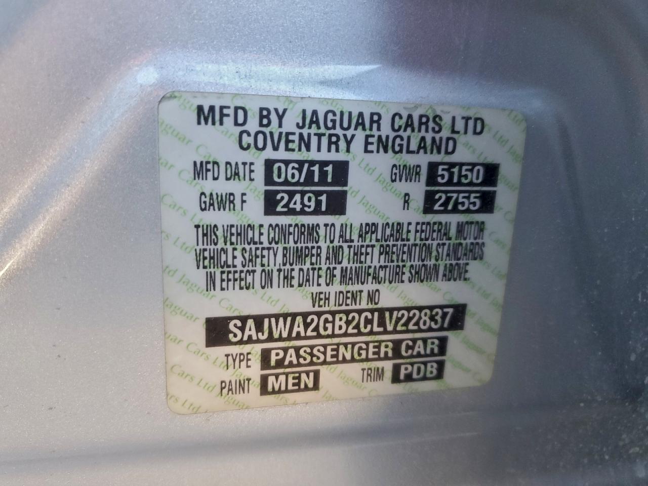 2012 Jaguar Xjl Silver vin: SAJWA2GB2CLV22837