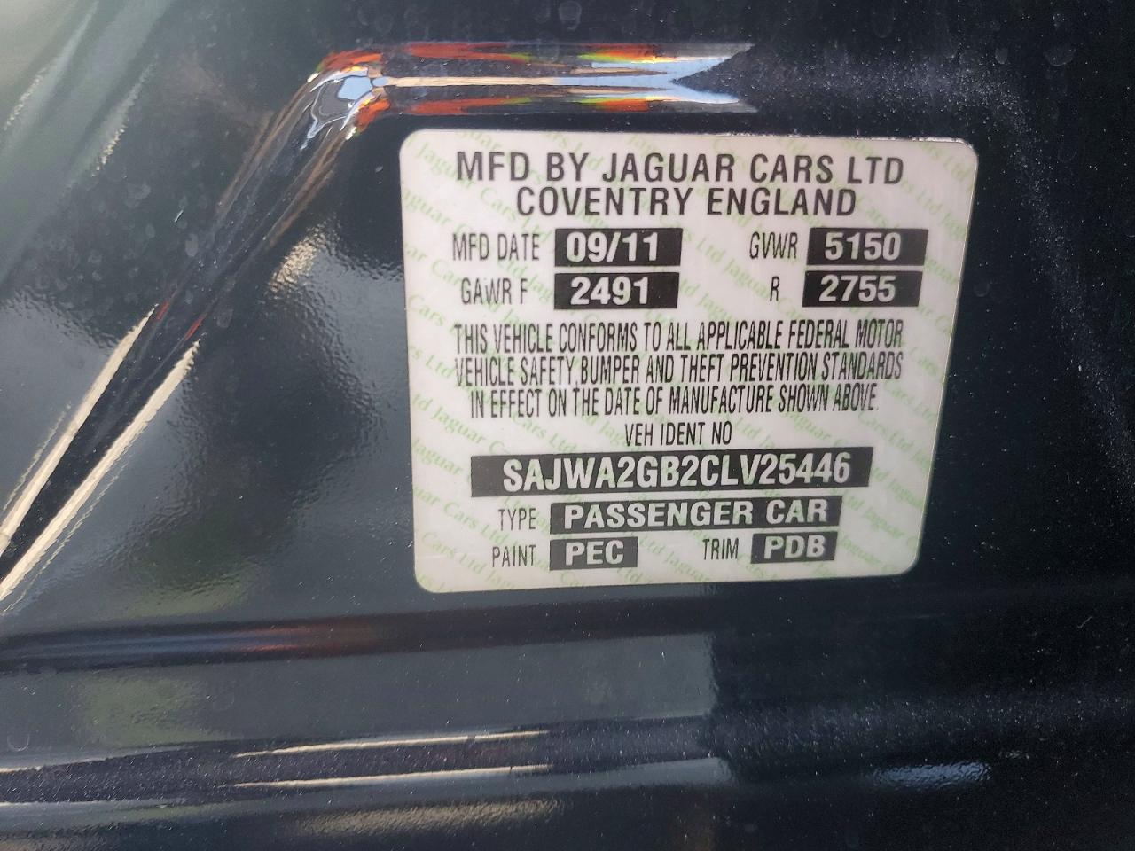 2012 Jaguar Xjl Black vin: SAJWA2GB2CLV25446