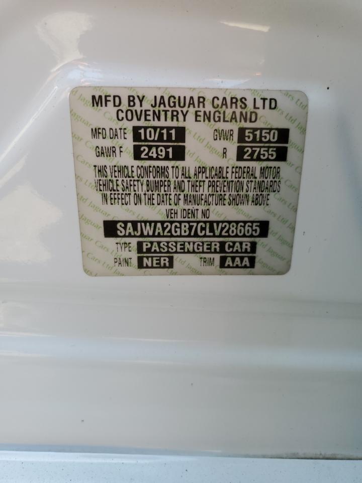 2012 Jaguar Xjl White vin: SAJWA2GB7CLV28665
