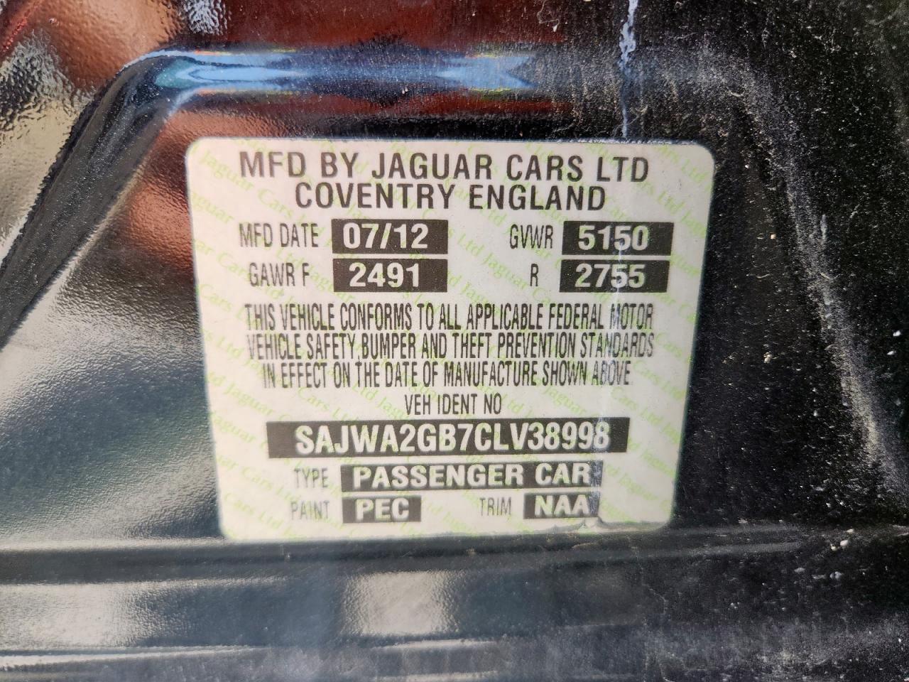 2012 Jaguar Xjl Black vin: SAJWA2GB7CLV38998