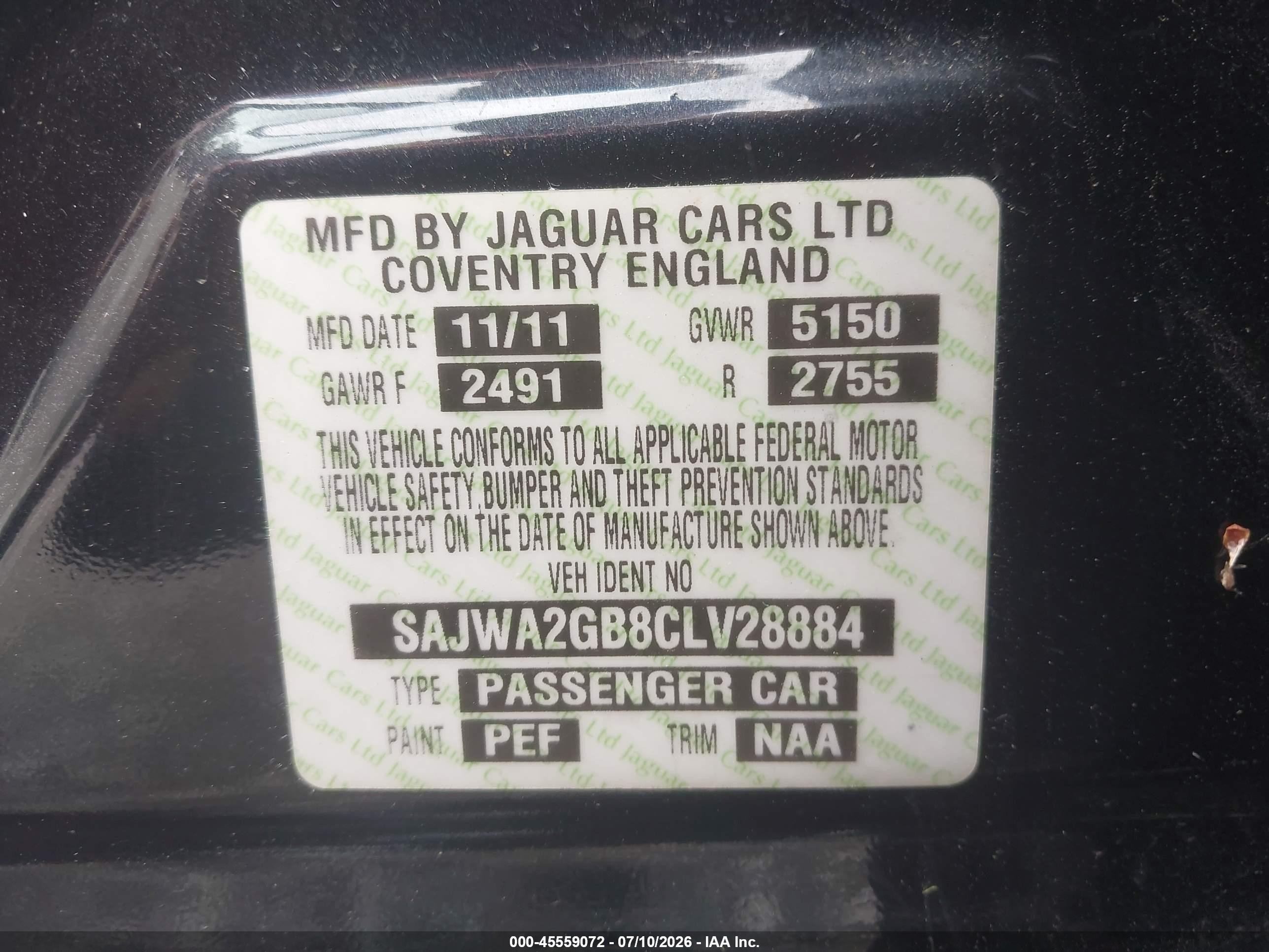 2012 Jaguar Xj Xjl Portfolio Black vin: SAJWA2GB8CLV28884