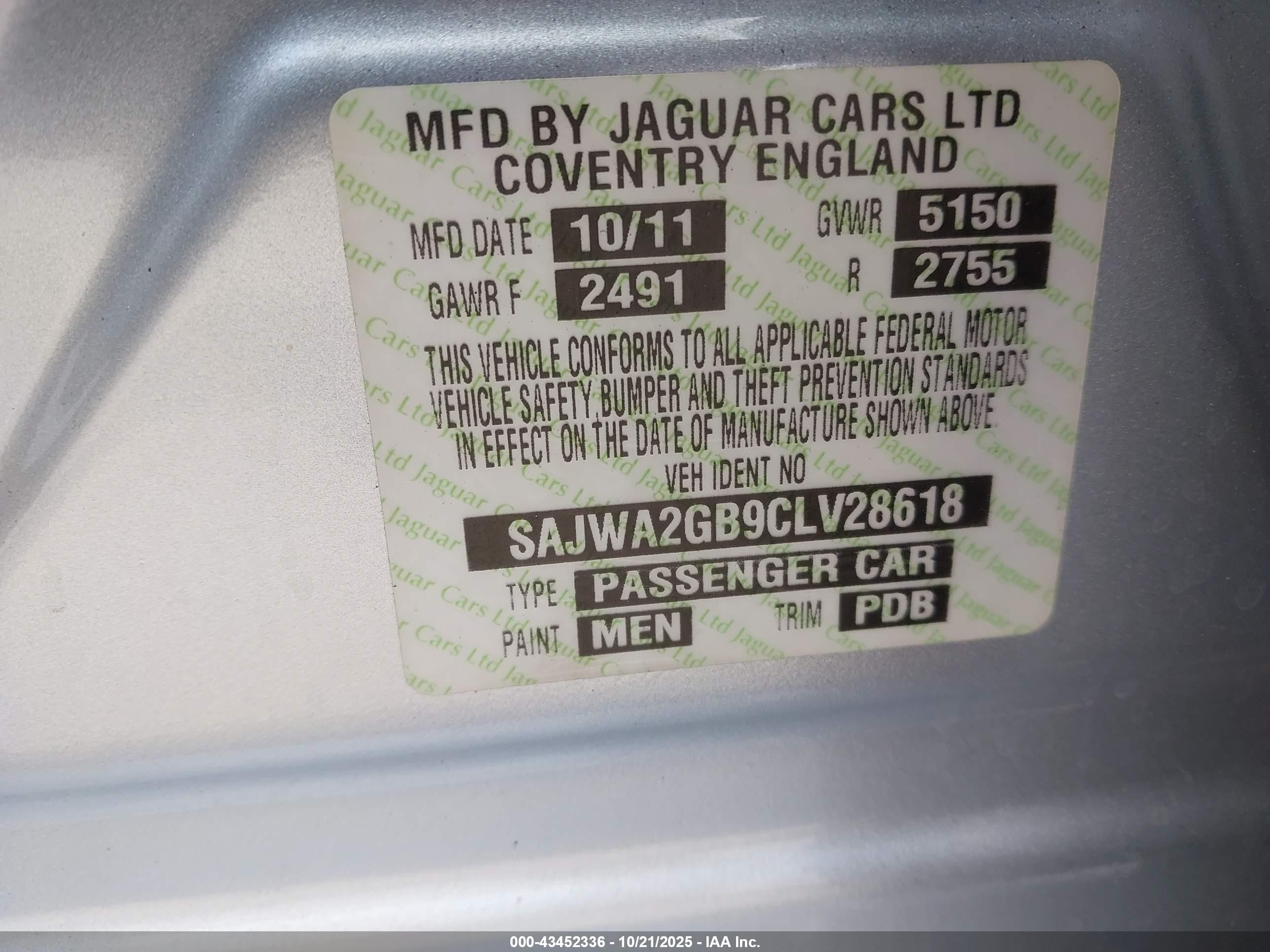 2012 Jaguar Xj Xjl Portfolio Серебряный vin: SAJWA2GB9CLV28618