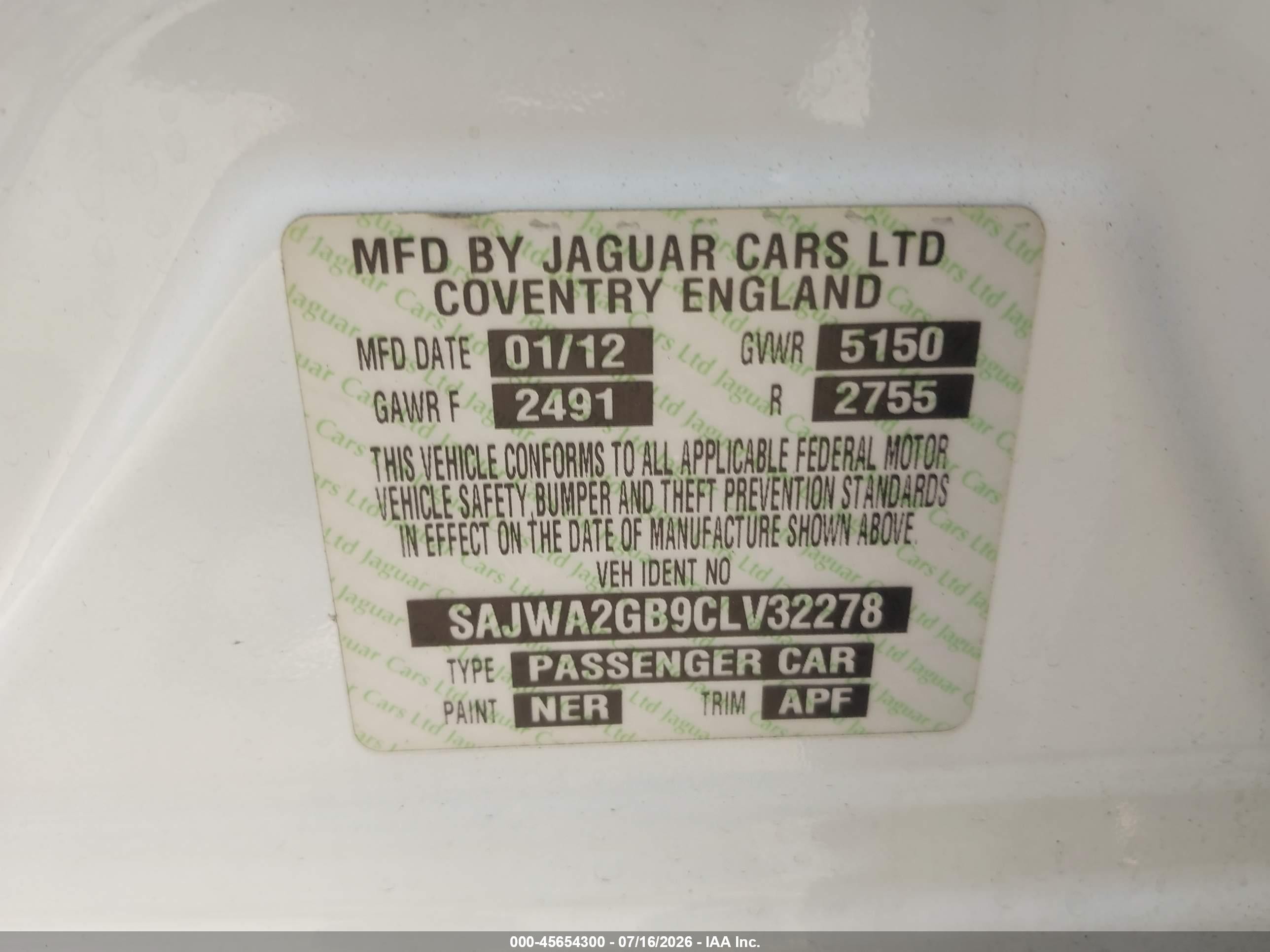 2012 Jaguar Xj Xjl Portfolio White vin: SAJWA2GB9CLV32278