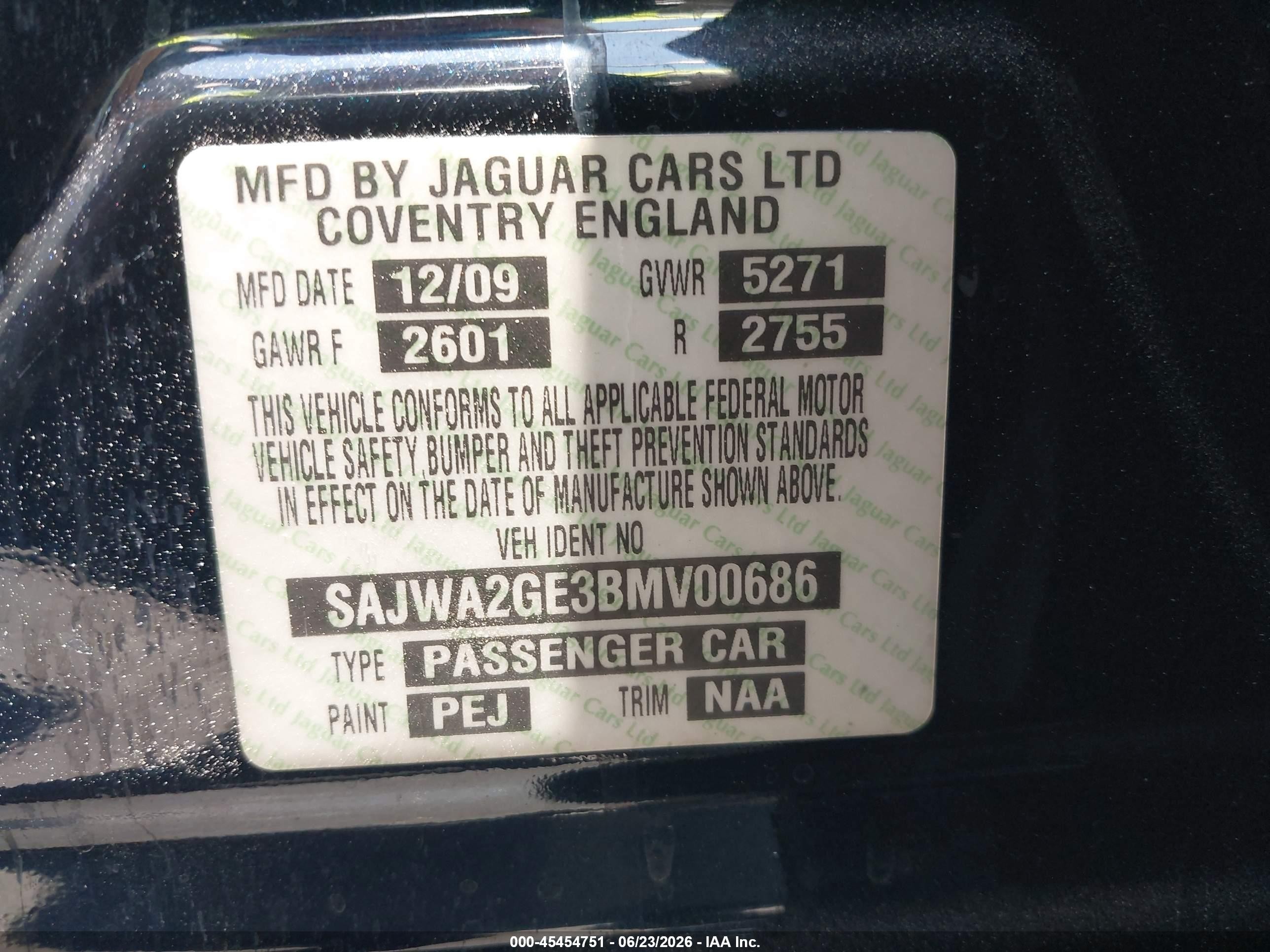 2011 Jaguar Xj Xjl Supercharged Black vin: SAJWA2GE3BMV00686