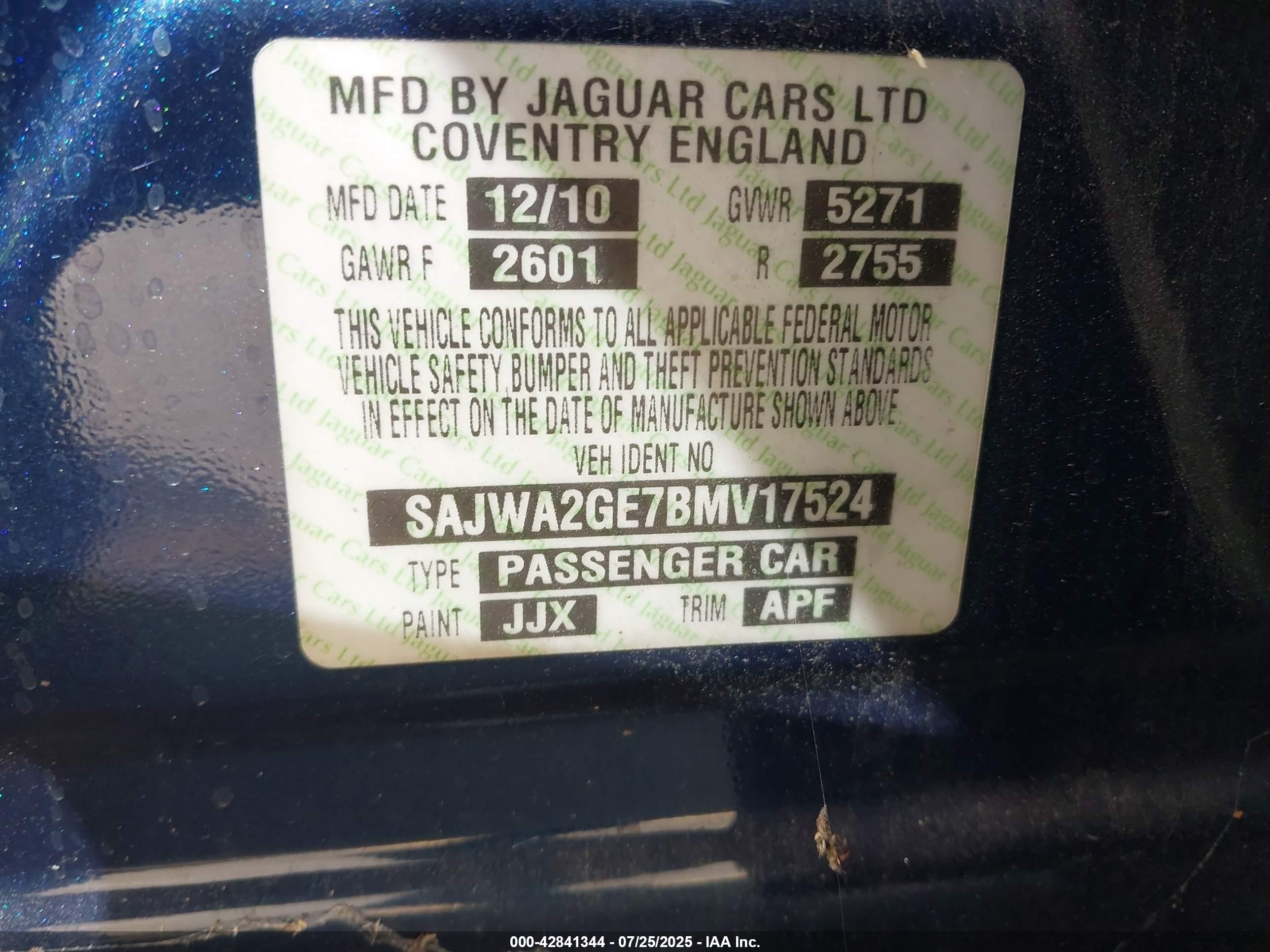 2011 Jaguar Xj Xjl Supercharged Blue vin: SAJWA2GE7BMV17524