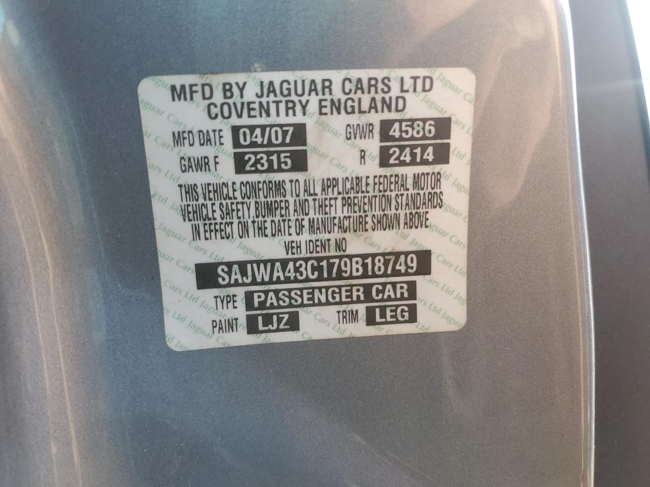 2007 Jaguar Xkr Silver vin: SAJWA43C179B18749