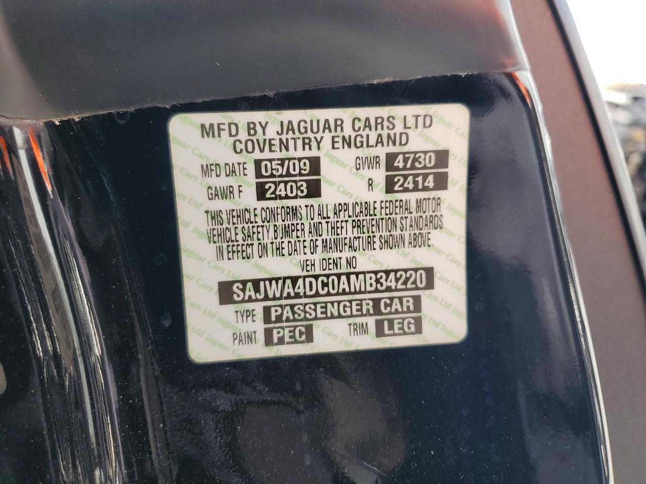 2010 Jaguar Xkr Черный vin: SAJWA4DC0AMB34220