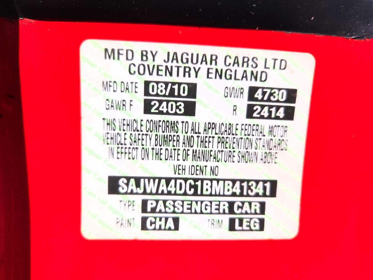 2011 Jaguar Xkr Red vin: SAJWA4DC1BMB41341