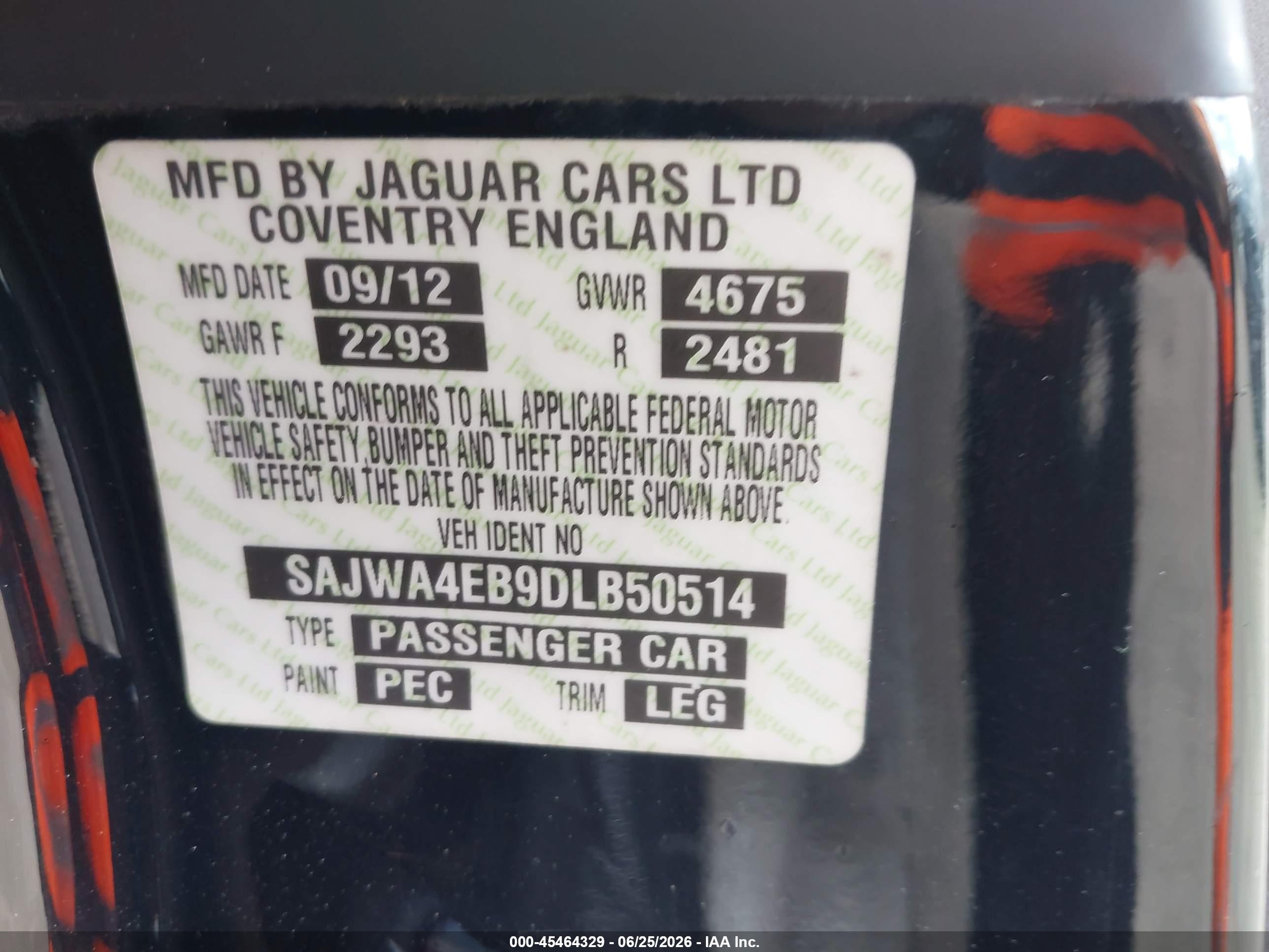 2013 Jaguar Xk Touring Black vin: SAJWA4EB9DLB50514
