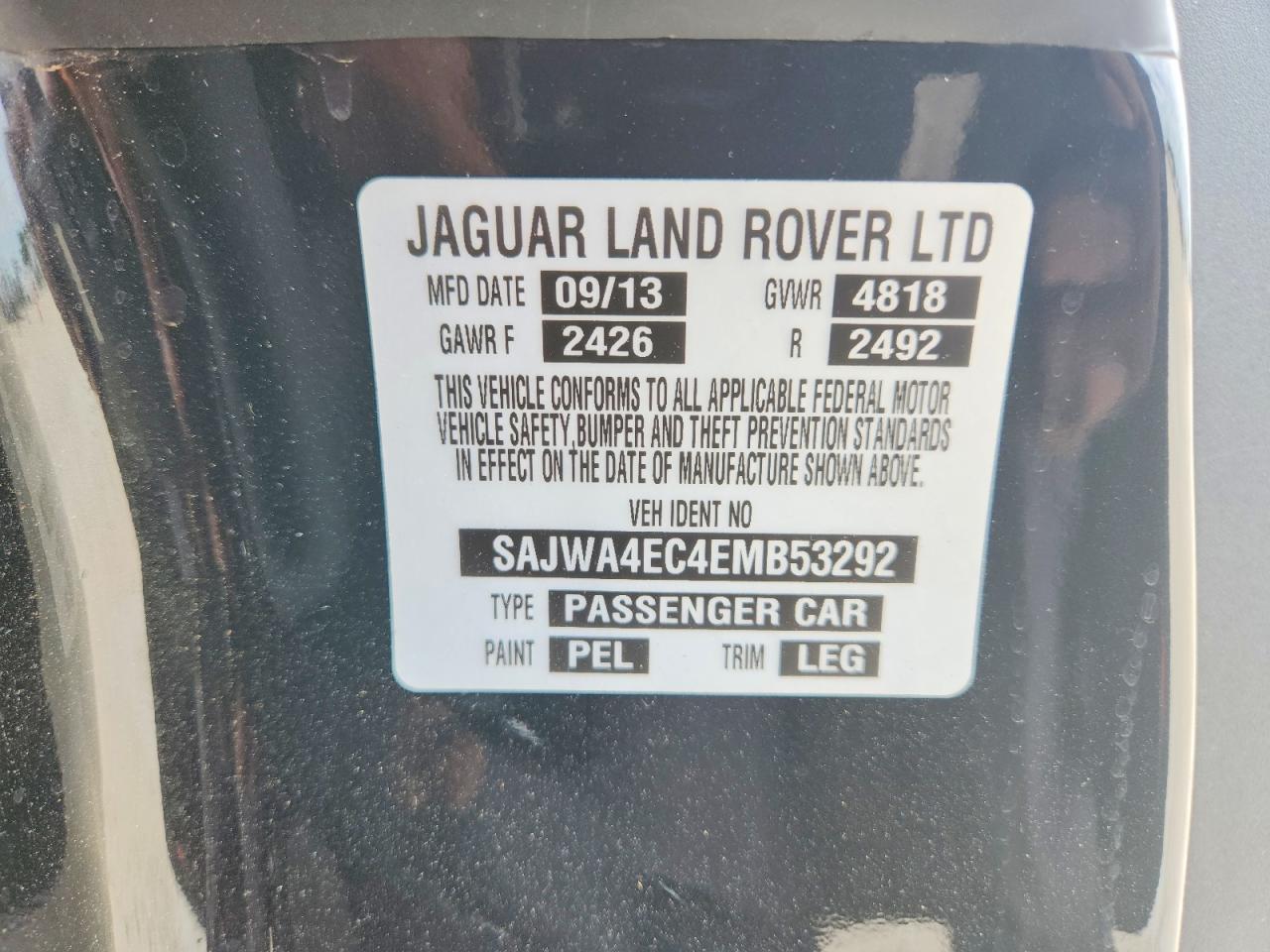2014 Jaguar Xkr Черный vin: SAJWA4EC4EMB53292