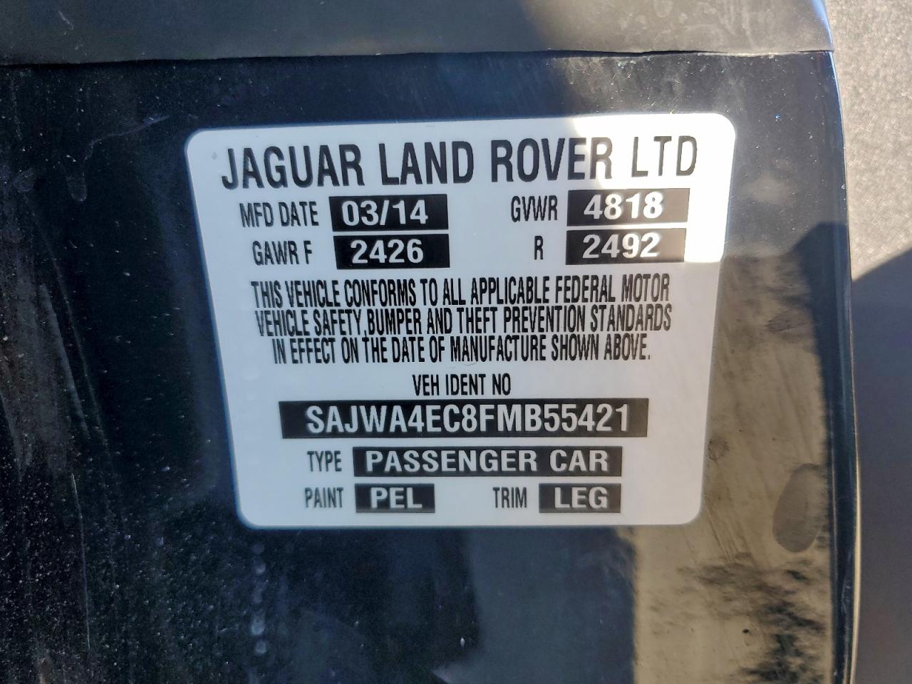 2015 Jaguar Xkr Black vin: SAJWA4EC8FMB55421