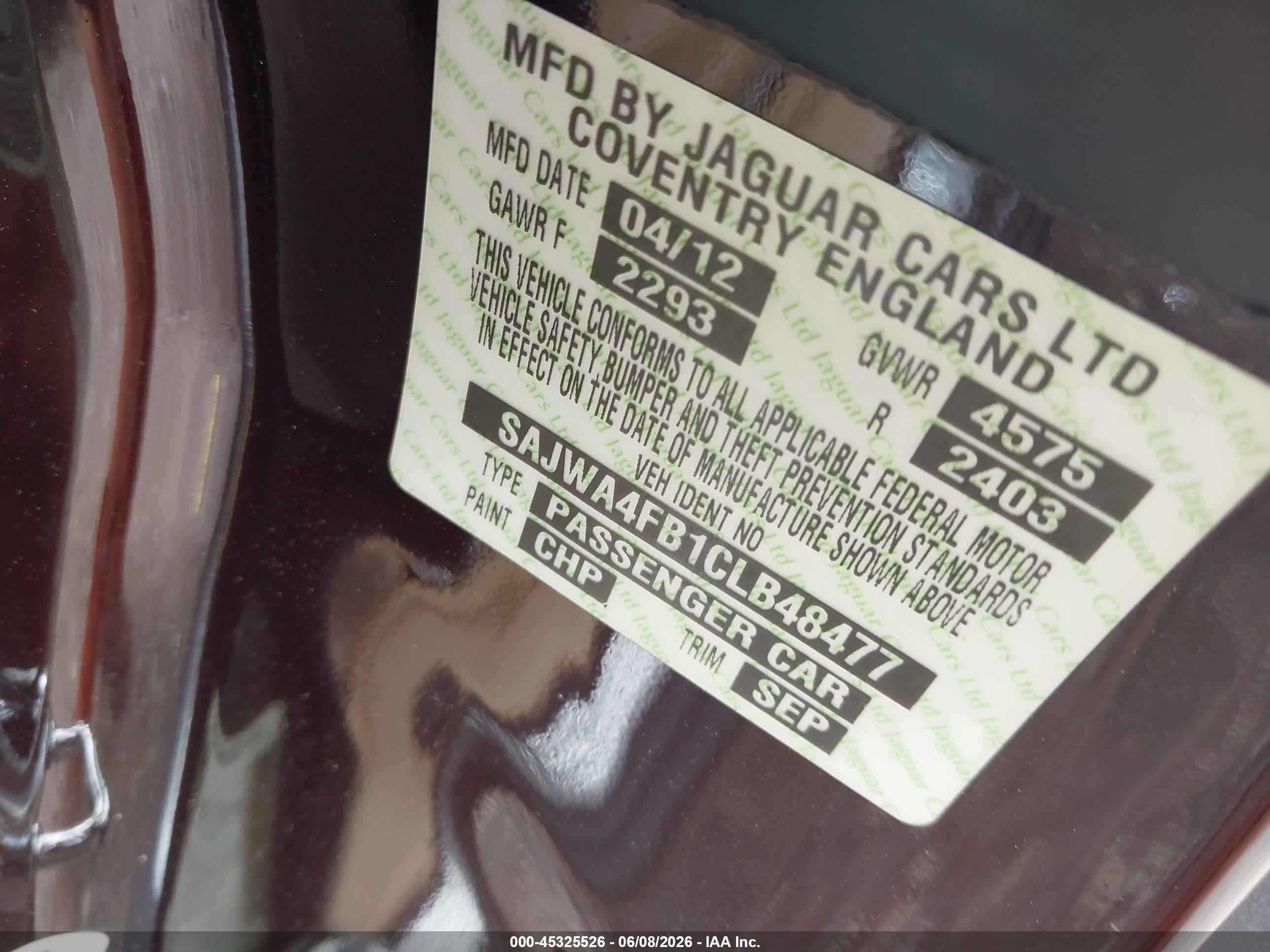 2012 Jaguar Xk   Purple vin: SAJWA4FB1CLB48477