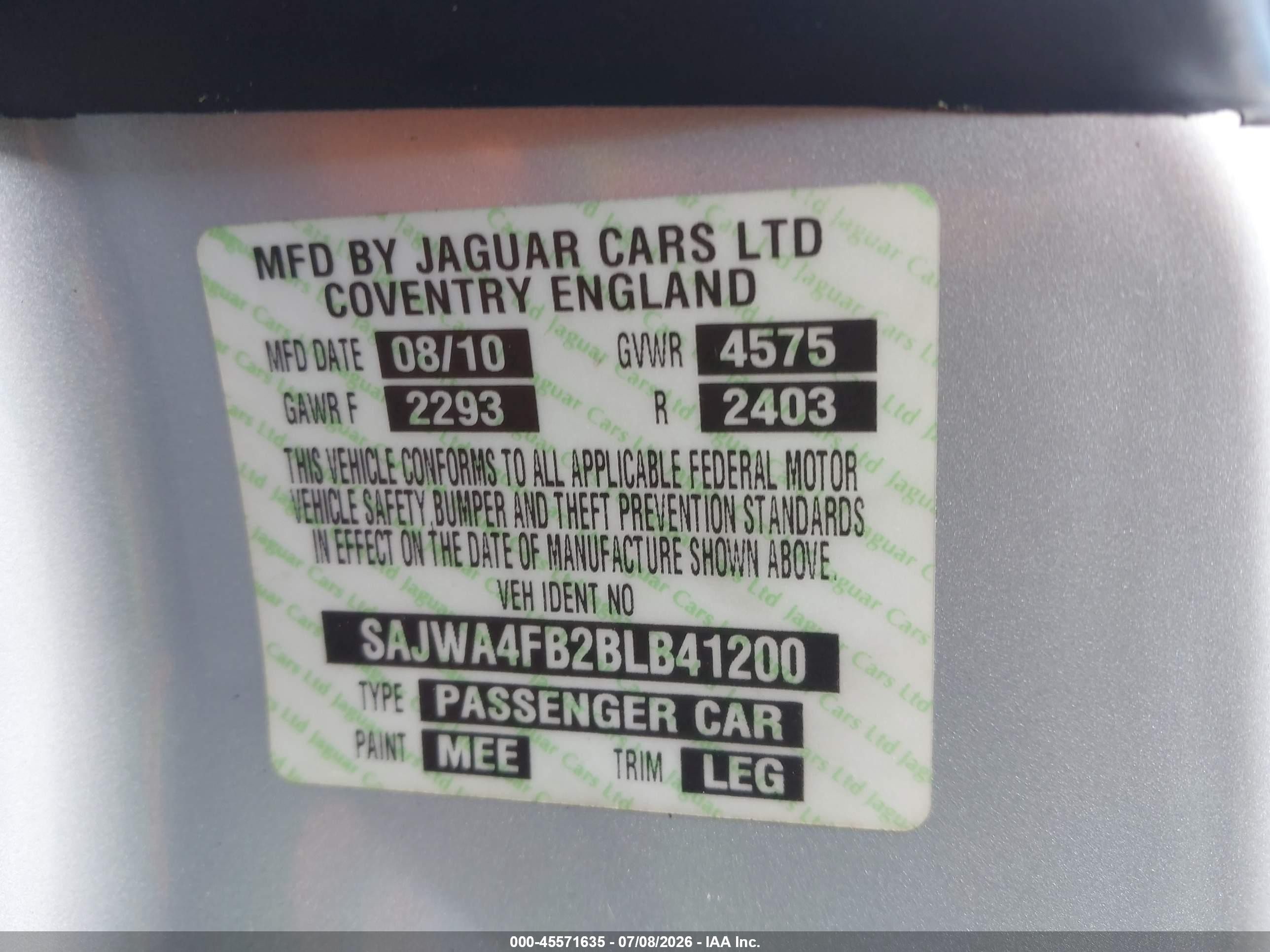 2011 Jaguar Xk Серебряный vin: SAJWA4FB2BLB41200