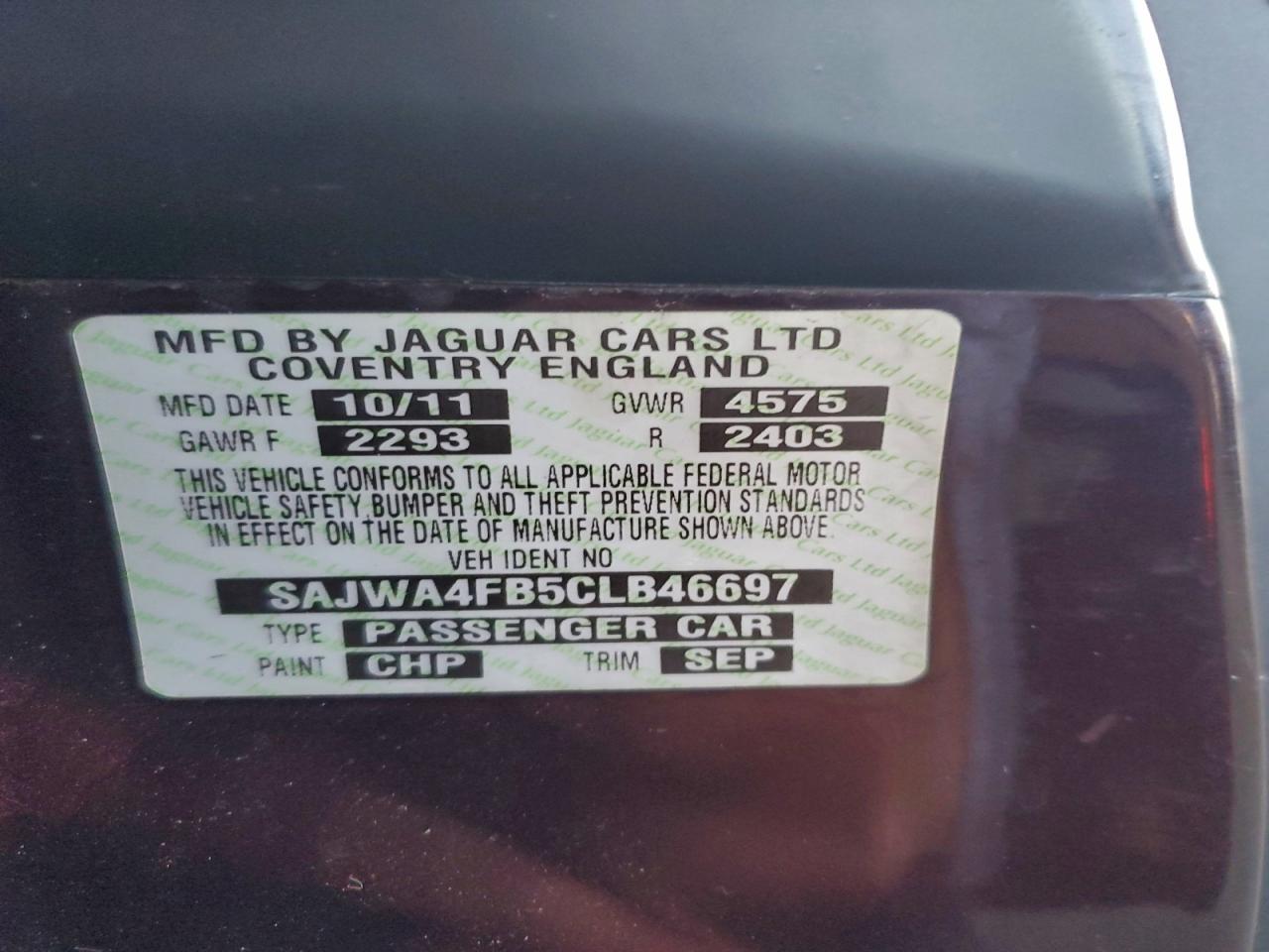 2012 Jaguar Xk Бордовый vin: SAJWA4FB5CLB46697