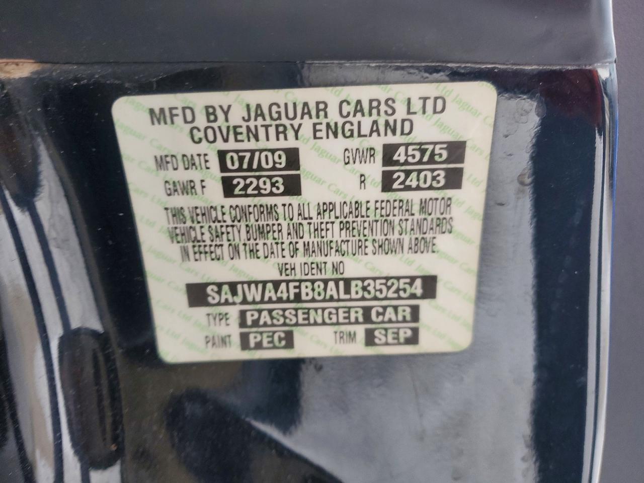 2010 Jaguar Xk Portfolio Black vin: SAJWA4FB8ALB35254