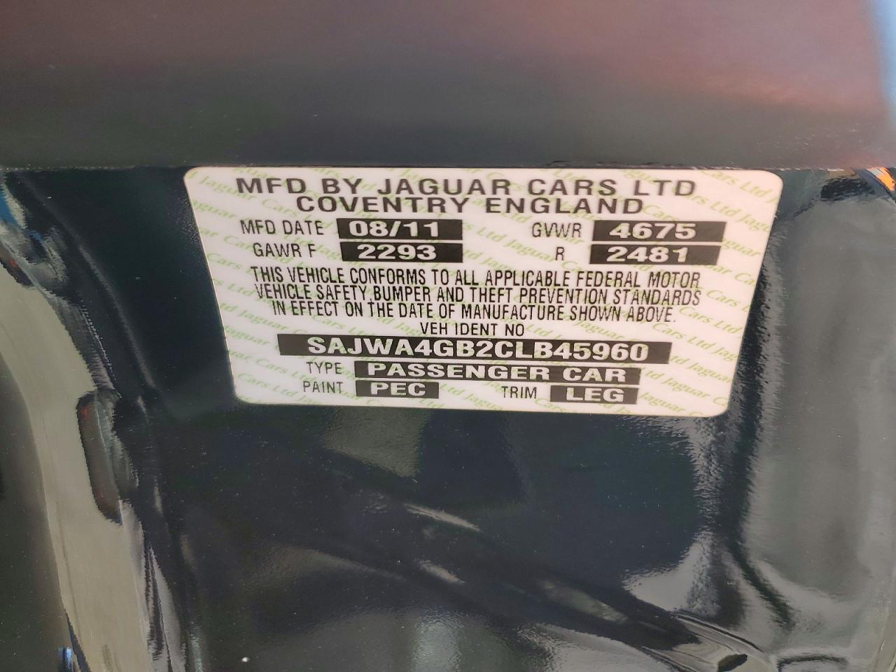 2012 Jaguar Xk Black vin: SAJWA4GB2CLB45960