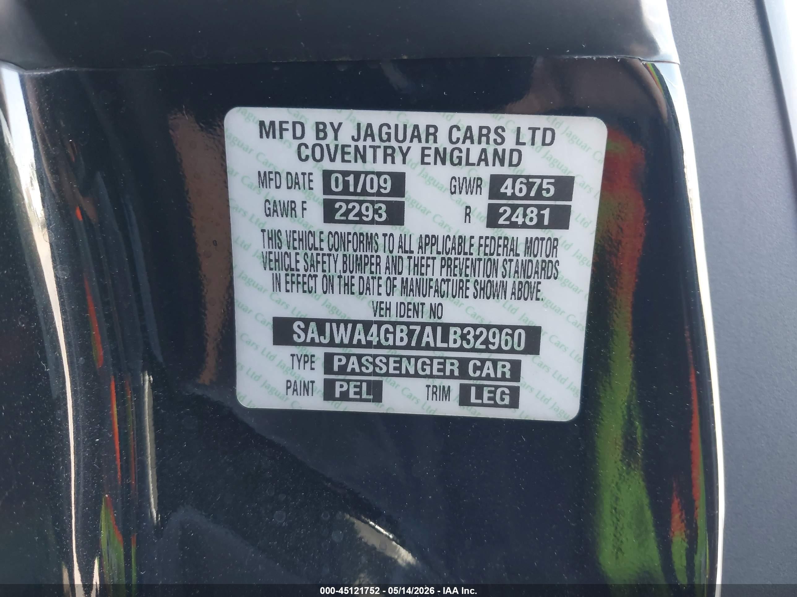 2010 Jaguar Xk Черный vin: SAJWA4GB7ALB32960