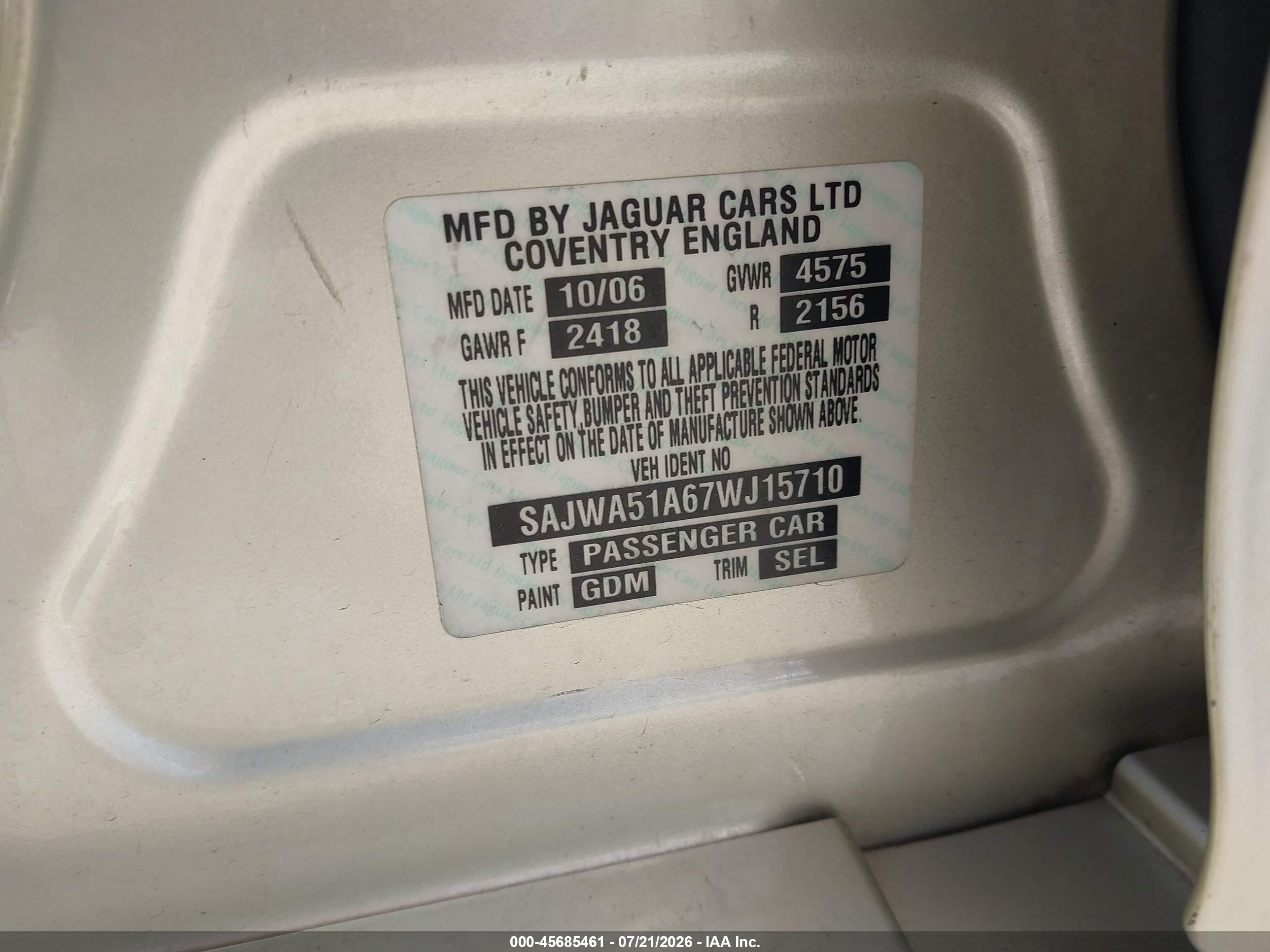 2007 Jaguar X-type 3.0 Champagne vin: SAJWA51A67WJ15710