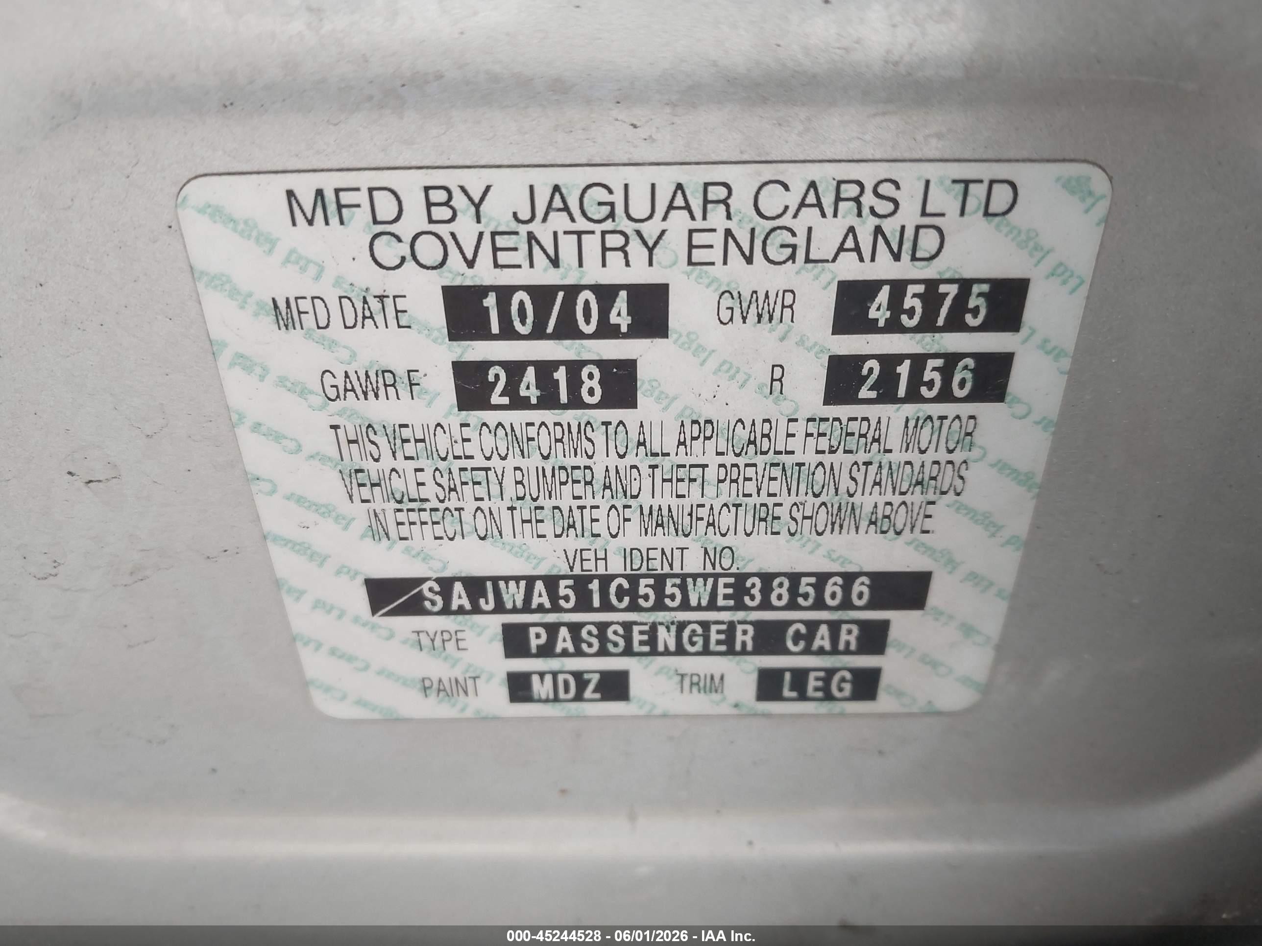 2005 Jaguar X-type 3.0 Silver vin: SAJWA51C55WE38566