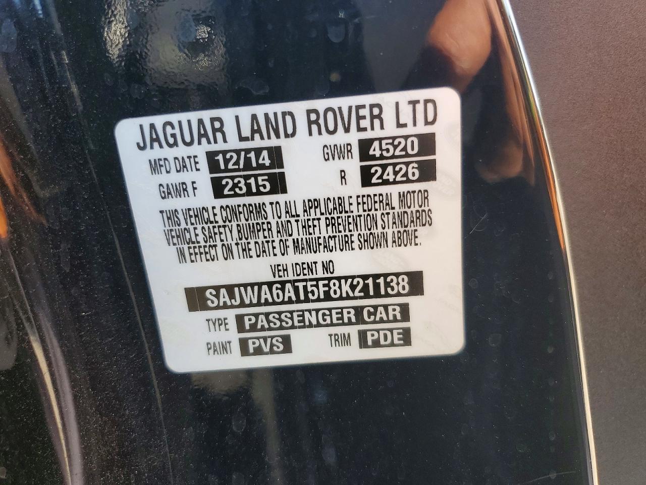 2015 Jaguar F-type Black vin: SAJWA6AT5F8K21138