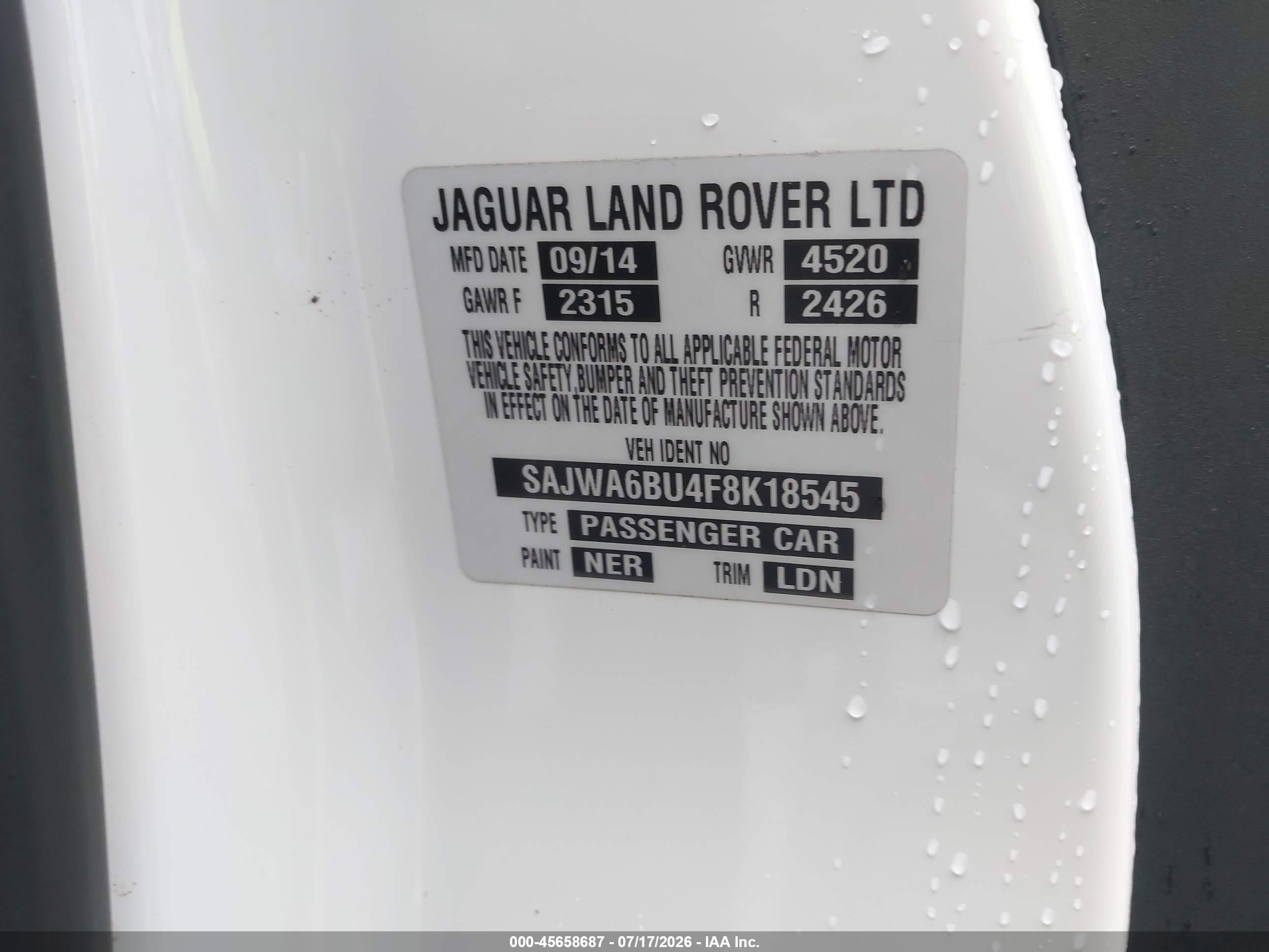 2015 Jaguar F-type S White vin: SAJWA6BU4F8K18545