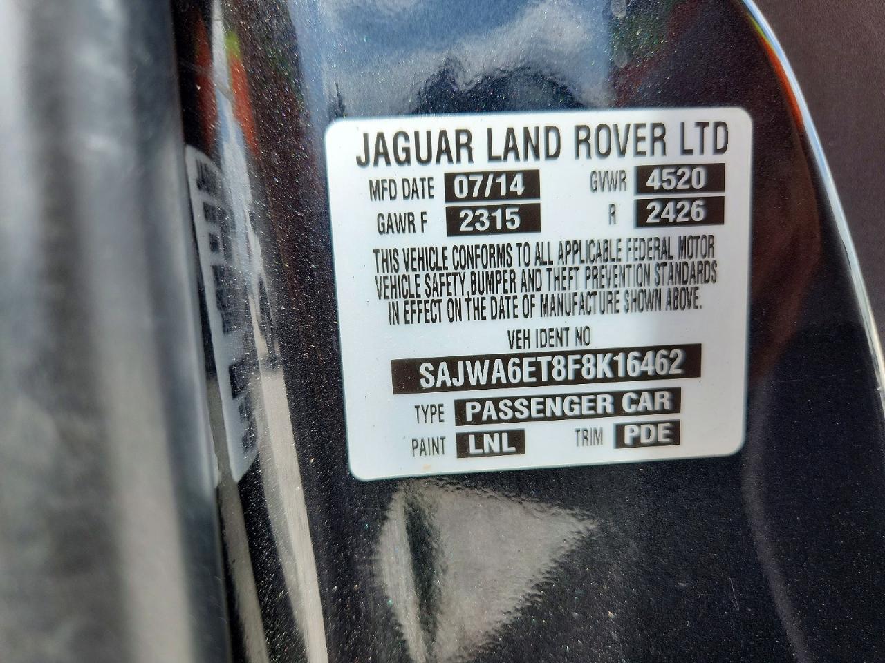 2015 Jaguar F-type Charcoal vin: SAJWA6ET8F8K16462