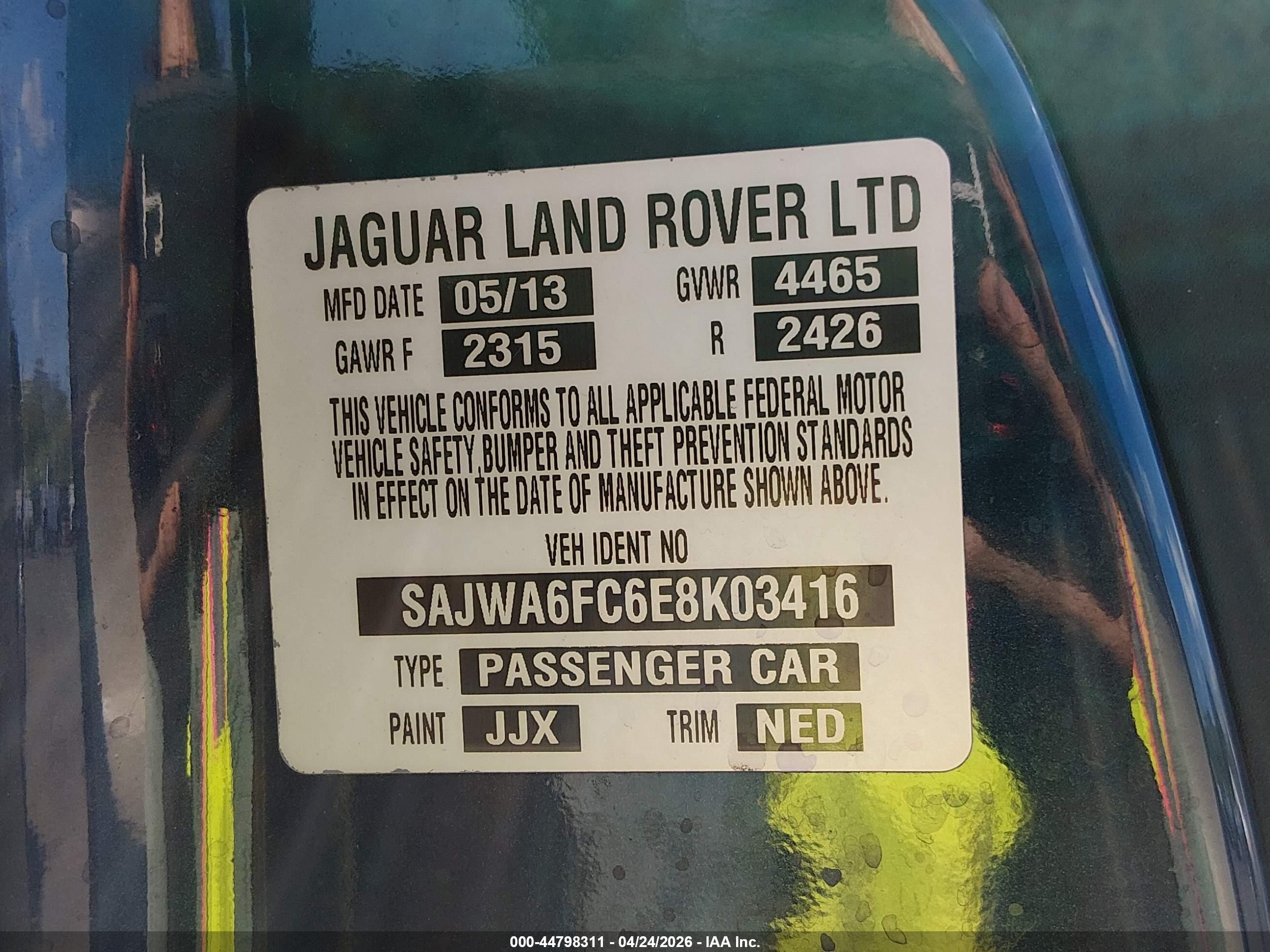 2014 Jaguar F-type S Blue vin: SAJWA6FC6E8K03416