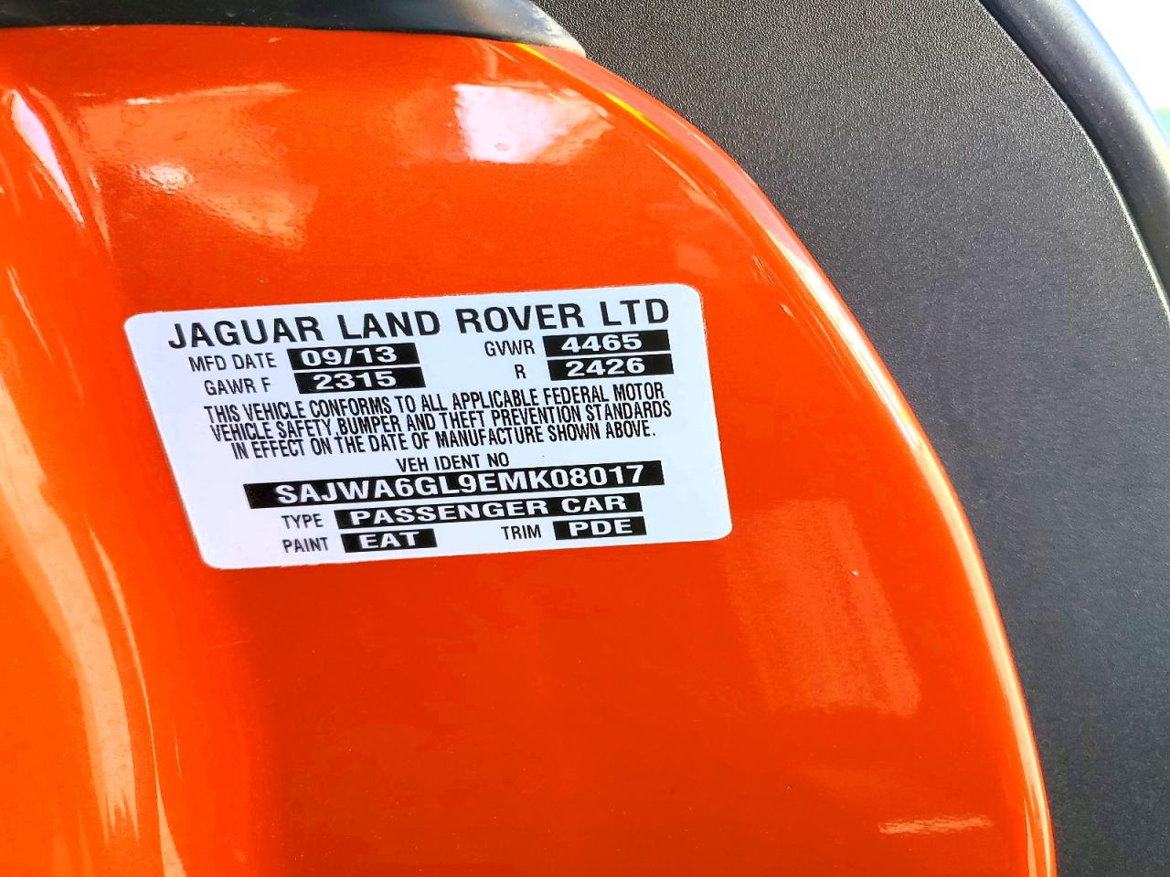 2014 Jaguar F-type V8 S Orange vin: SAJWA6GL9EMK08017