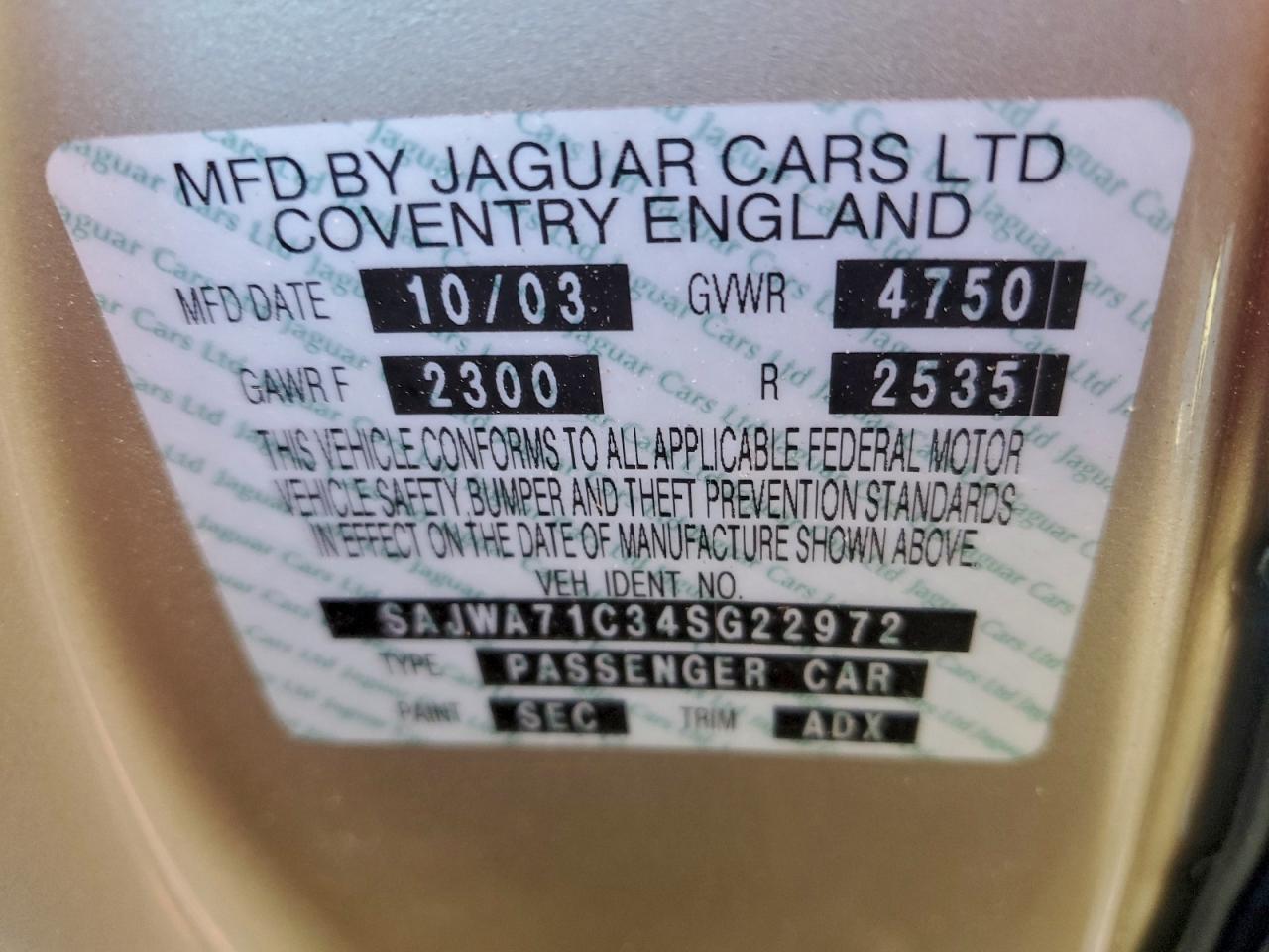 2004 Jaguar Xj8 Tan vin: SAJWA71C34SG22972