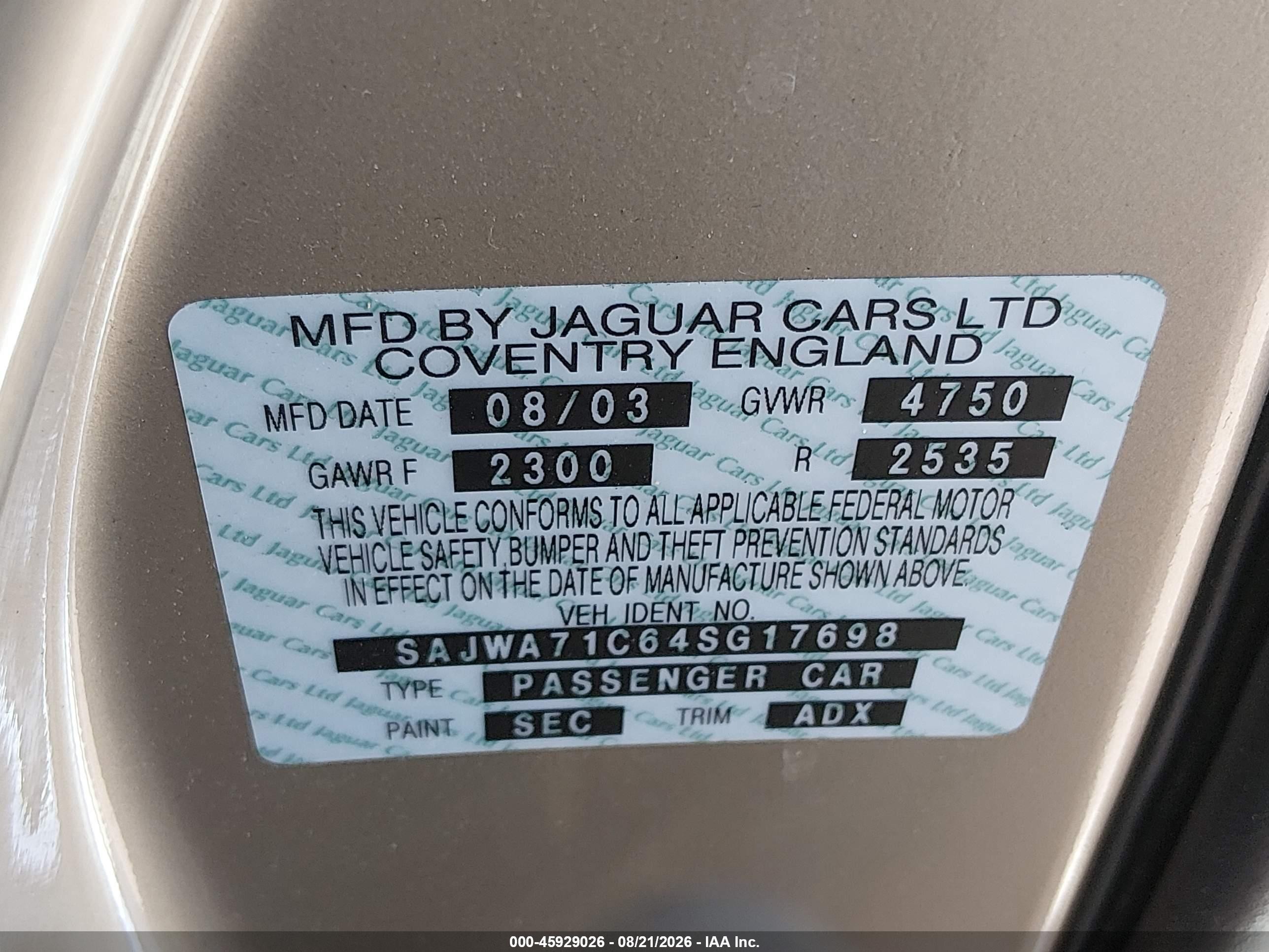 2004 Jaguar Xj Xj8 Gray vin: SAJWA71C64SG17698