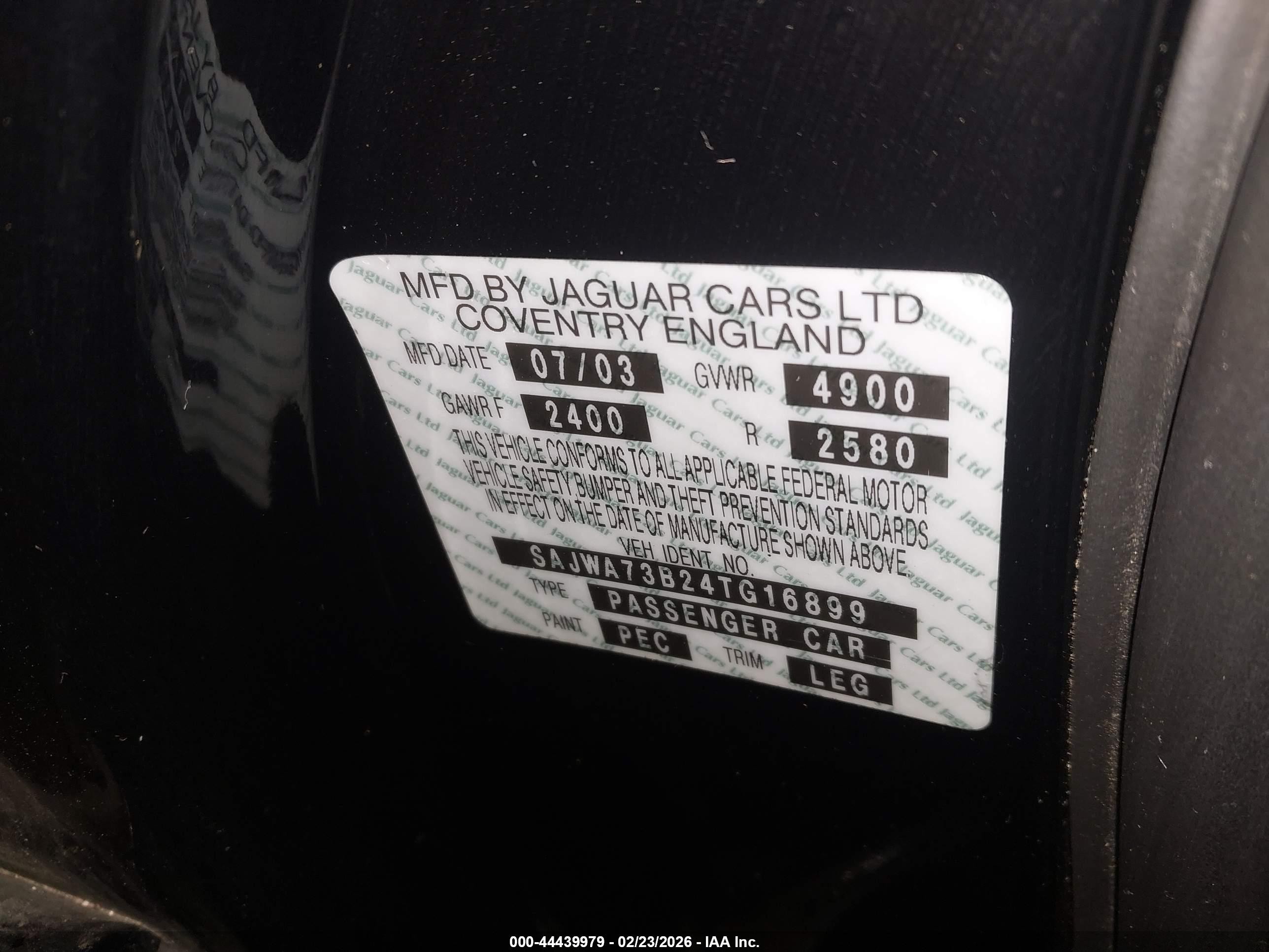 2004 Jaguar Xj Xjr Black vin: SAJWA73B24TG16899