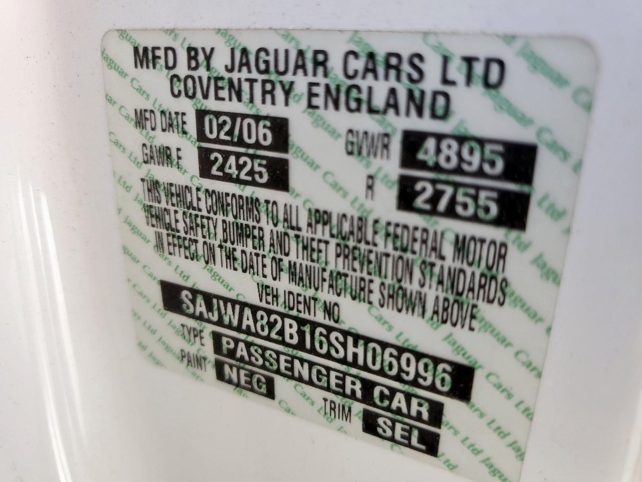 2006 Jaguar Vandenplas    White vin: SAJWA82B16SH06996