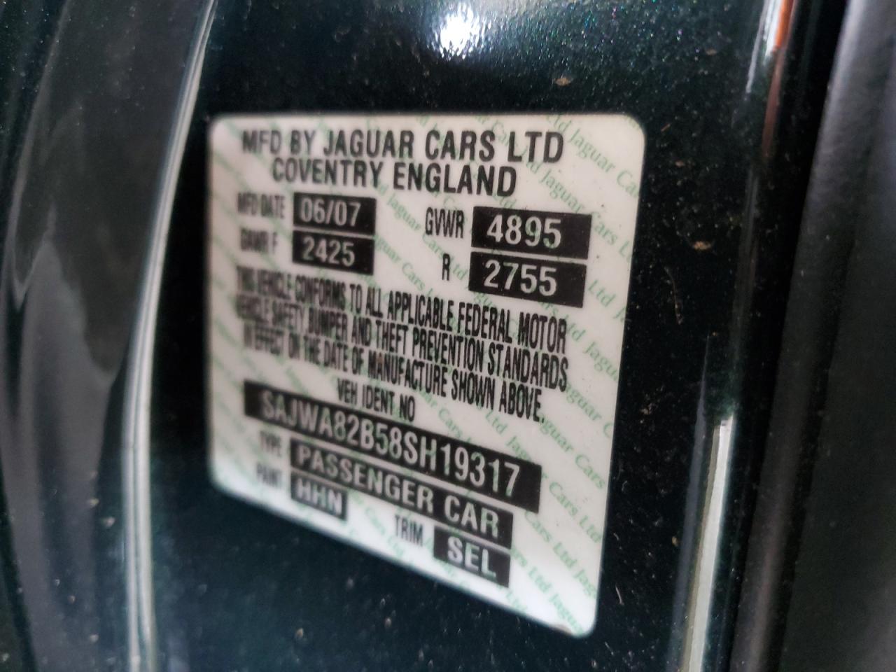 2008 Jaguar Xj Vanden Plas Green vin: SAJWA82B58SH19317