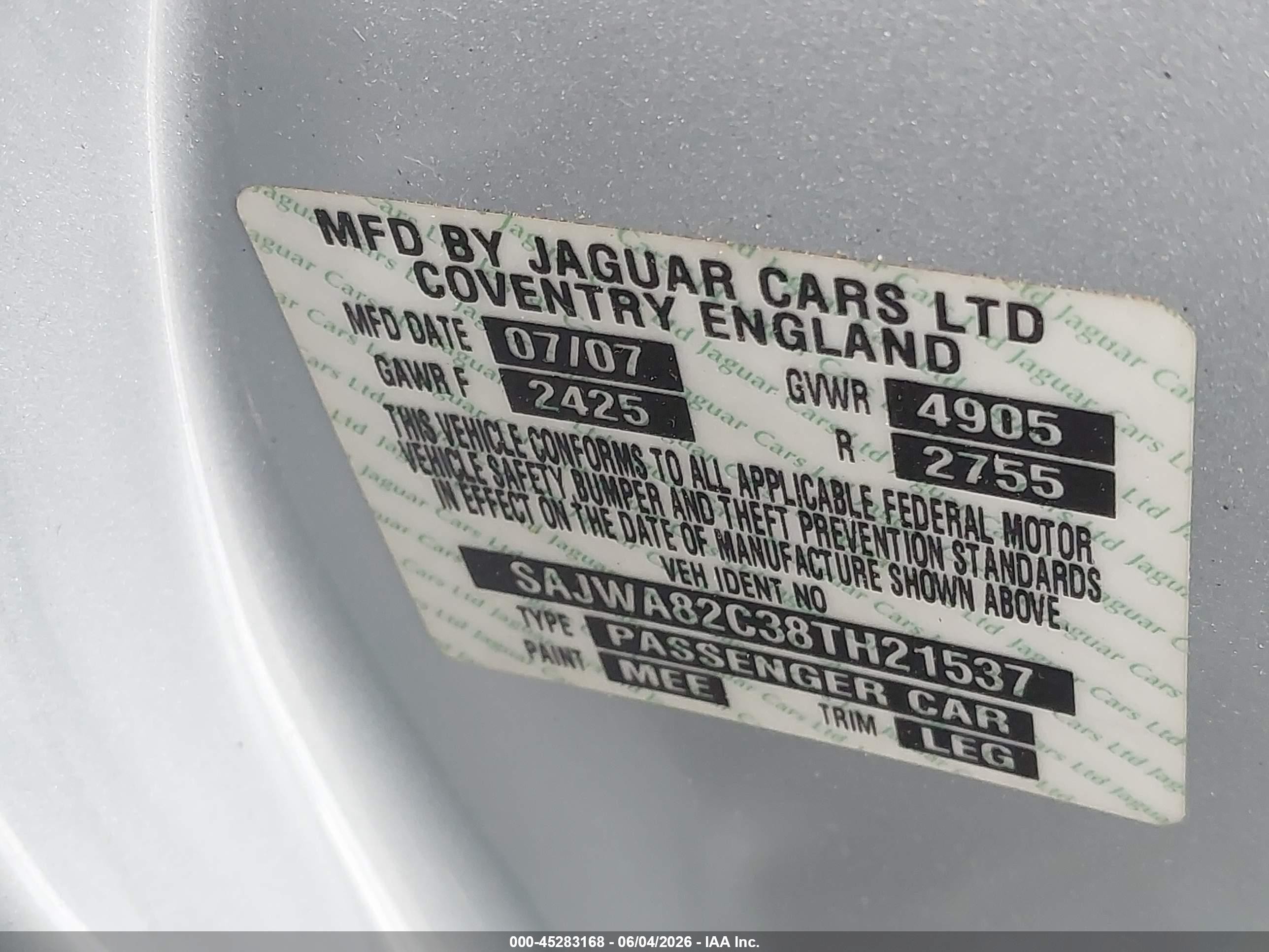 2008 Jaguar Xj Super V8 Silver vin: SAJWA82C38TH21537