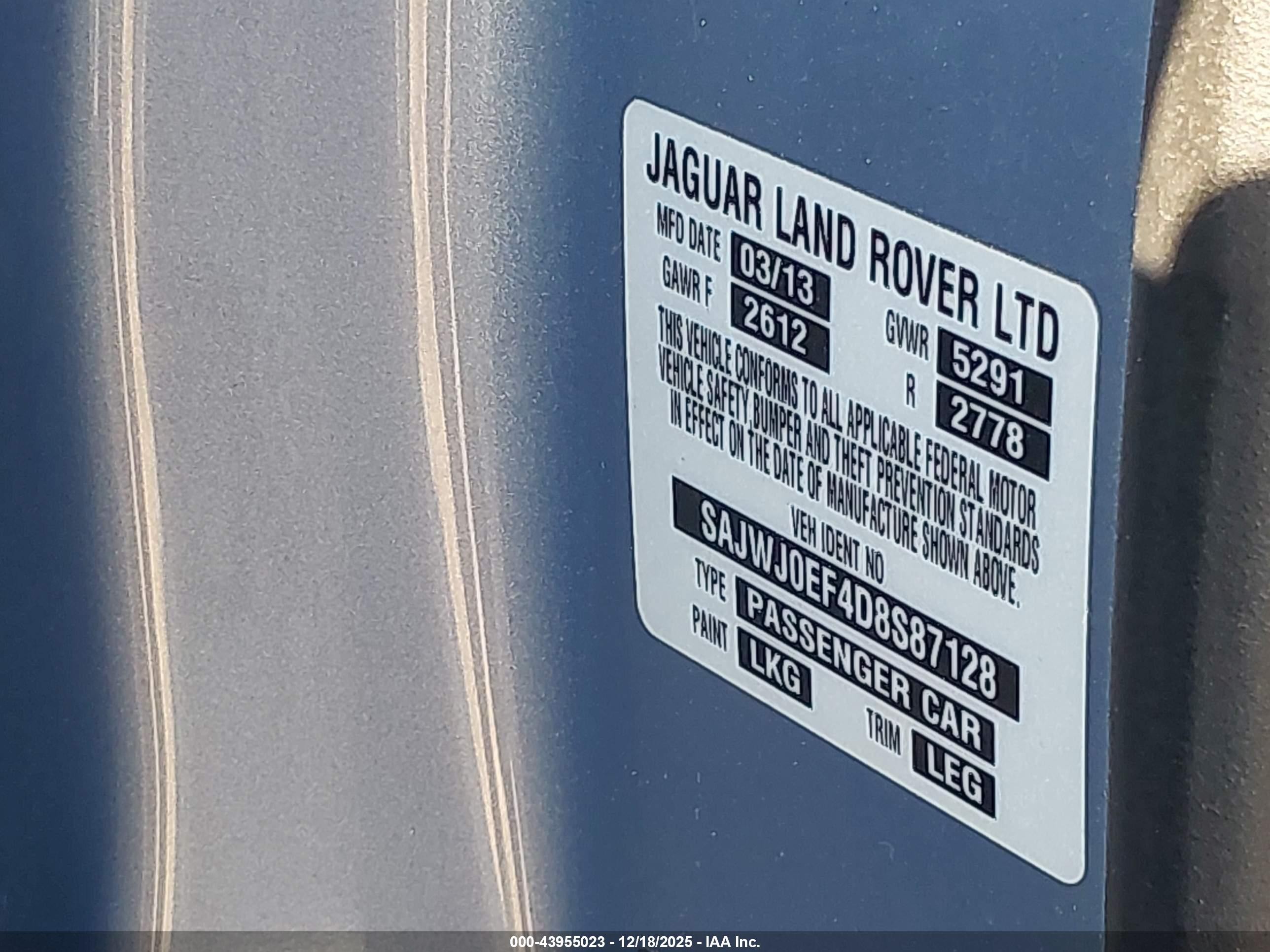 2013 Jaguar Xf V6 Sc Синий vin: SAJWJ0EF4D8S87128
