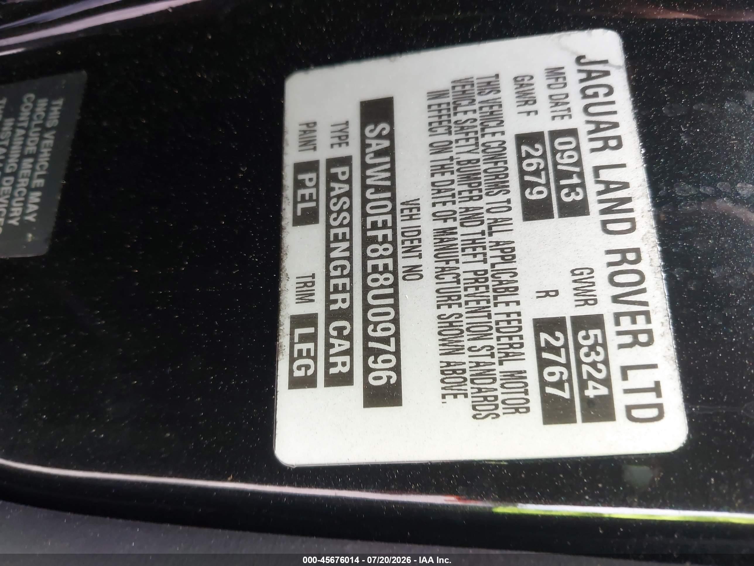 2014 Jaguar Xf V6 Sc Black vin: SAJWJ0EF8E8U09796