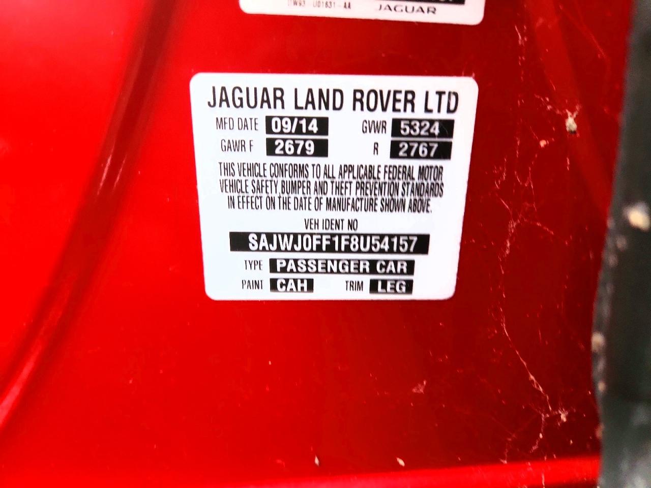 2015 Jaguar Xf 3.0 Sport Awd Red vin: SAJWJ0FF1F8U54157