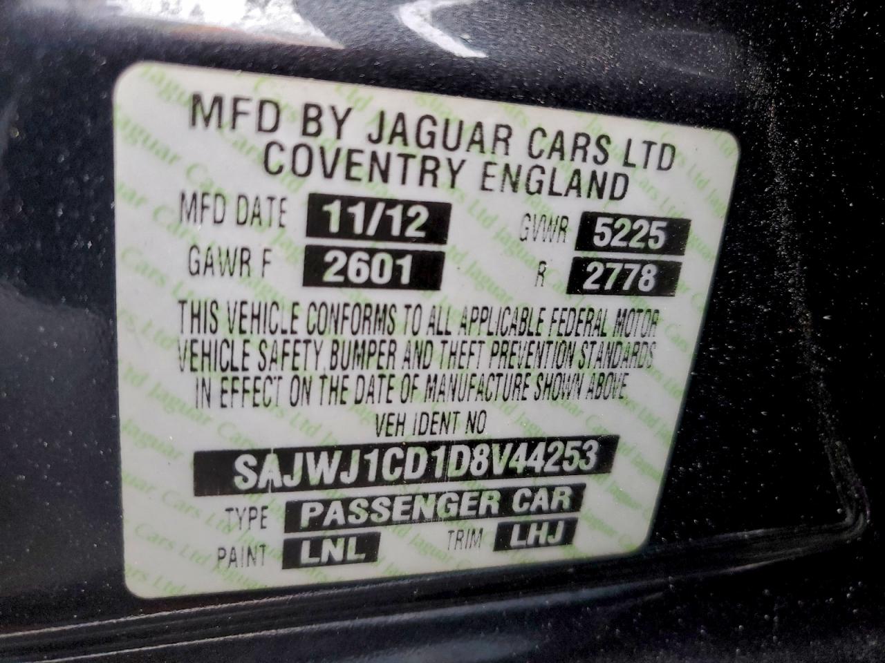 2013 Jaguar Xj Black vin: SAJWJ1CD1D8V44253
