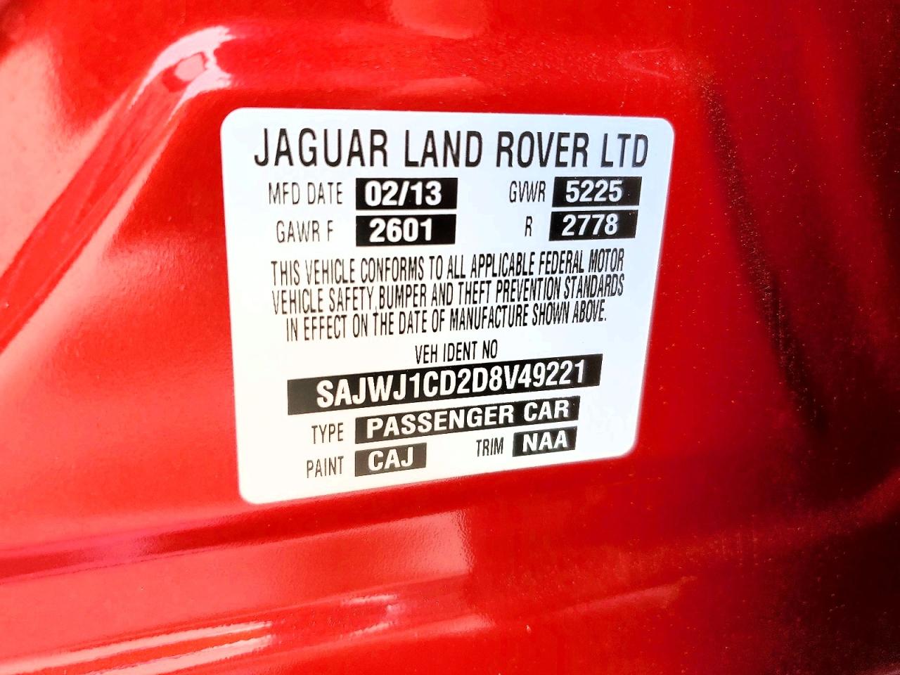 2013 Jaguar Xj Red vin: SAJWJ1CD2D8V49221