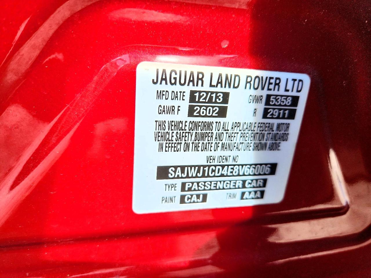 2014 Jaguar Xj Red vin: SAJWJ1CD4E8V66006