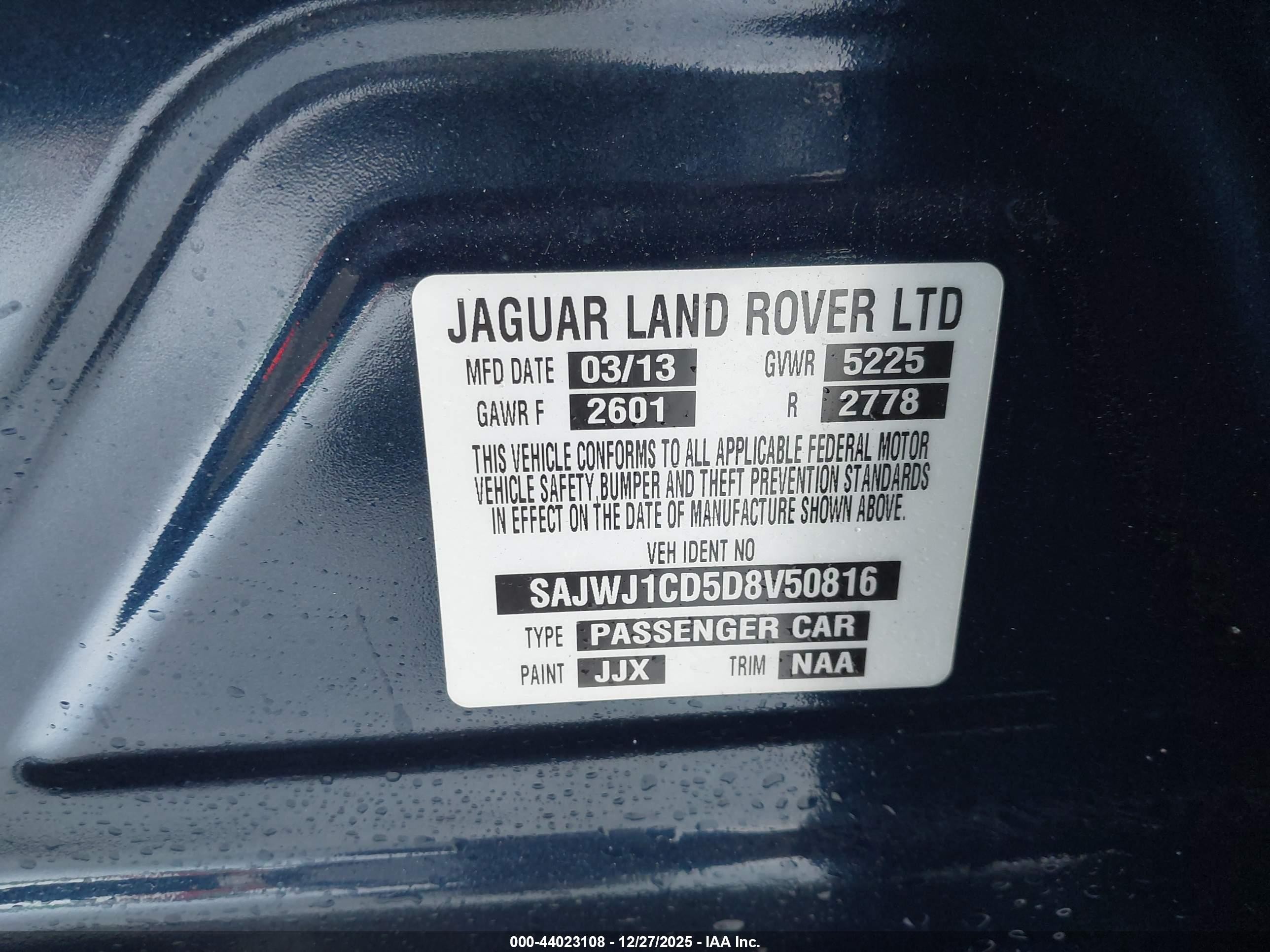 2013 Jaguar Xj   Dark Blue vin: SAJWJ1CD5D8V50816