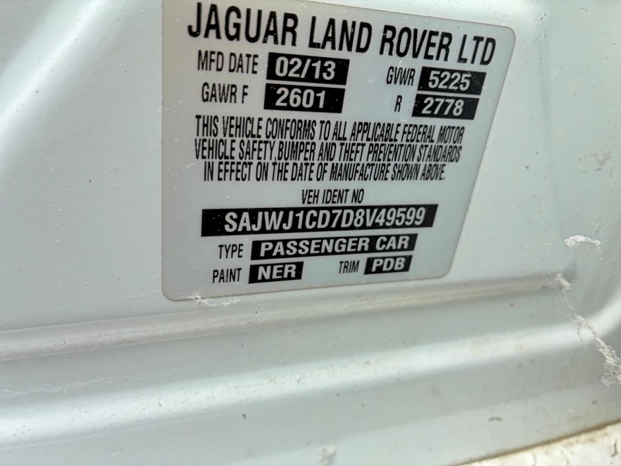 2013 Jaguar Xj White vin: SAJWJ1CD7D8V49599