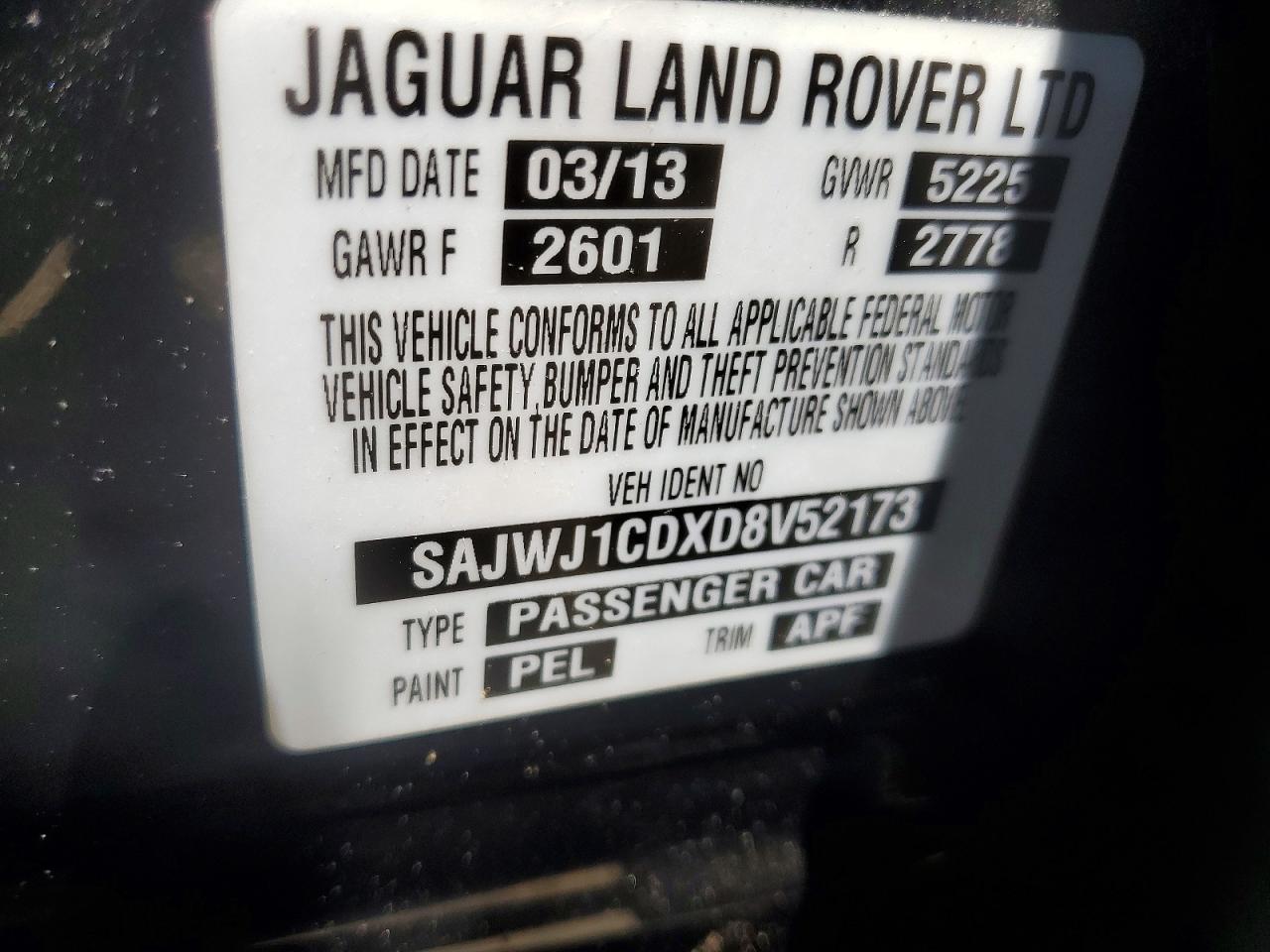 2013 Jaguar Xj Черный vin: SAJWJ1CDXD8V52173