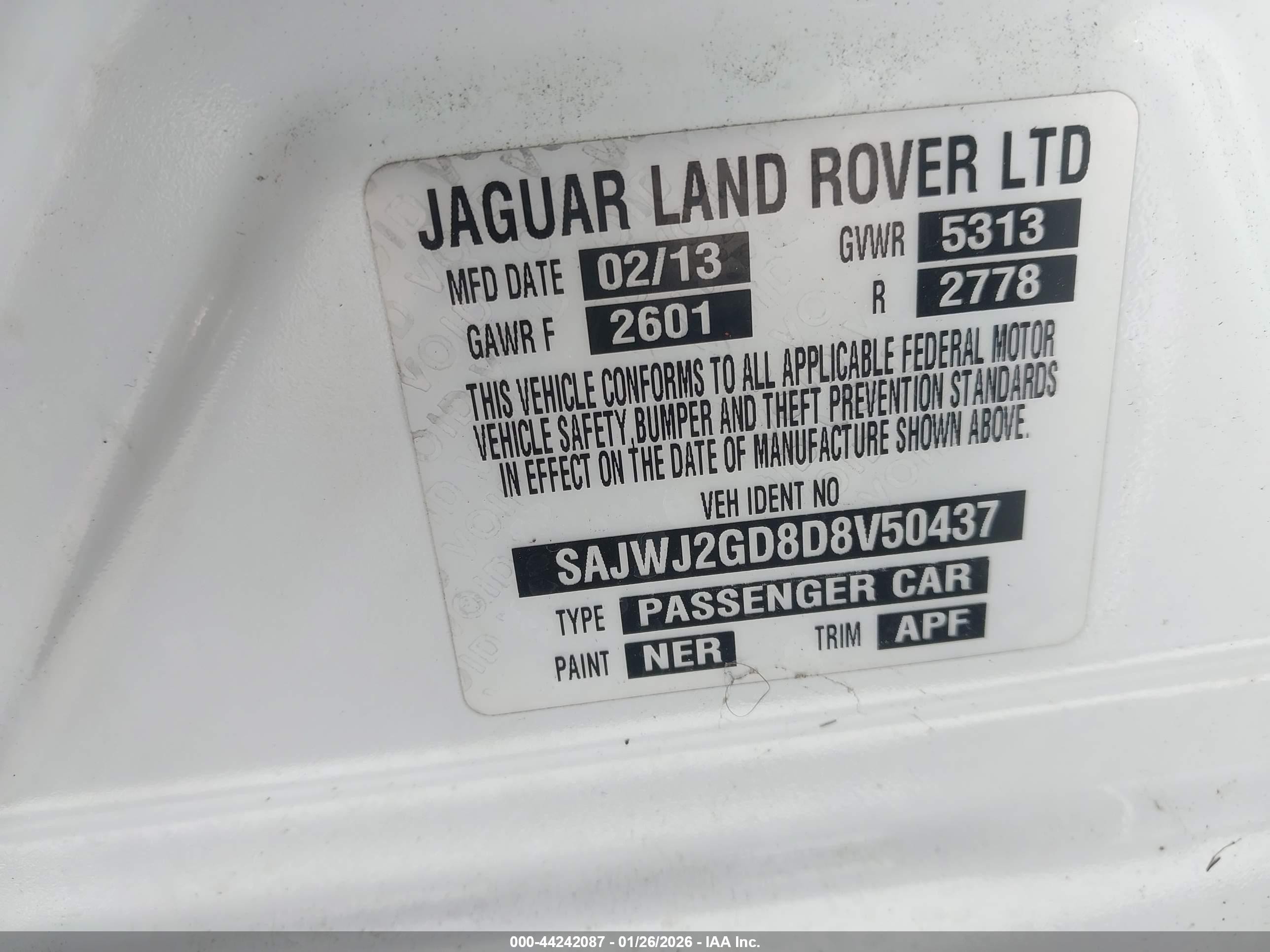 2013 Jaguar Xj Xjl Portfolio White vin: SAJWJ2GD8D8V50437