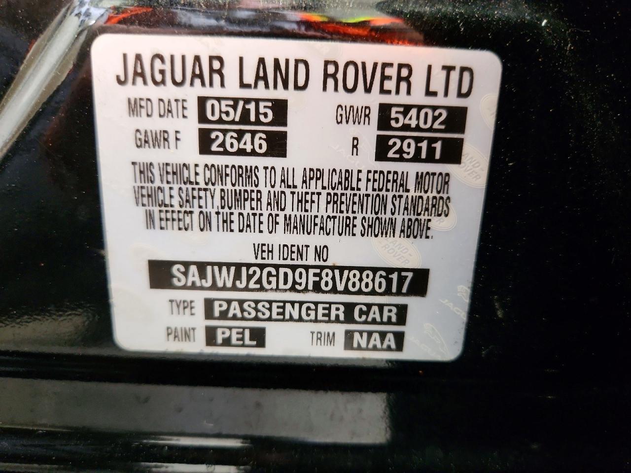 2015 Jaguar Xjl Portfolio Black vin: SAJWJ2GD9F8V88617