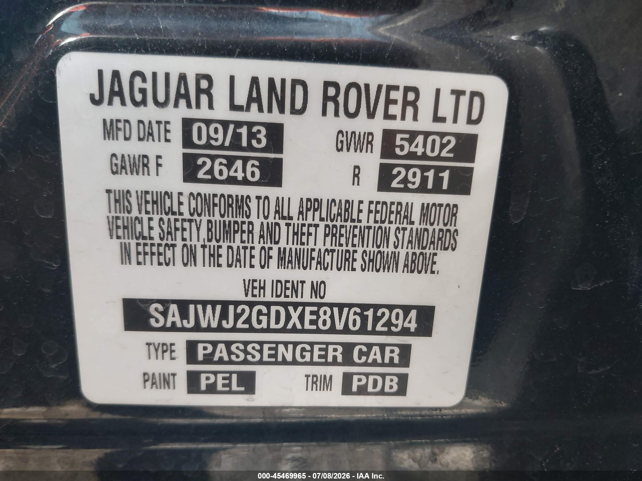 2014 Jaguar Xj Xjl Portfolio Black vin: SAJWJ2GDXE8V61294
