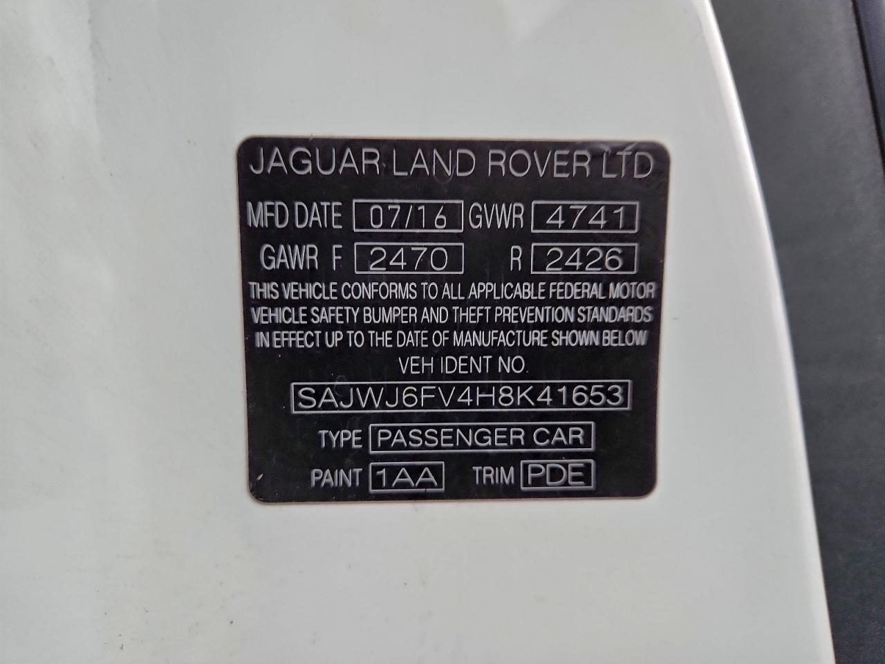 2017 Jaguar F-type S White vin: SAJWJ6FV4H8K41653